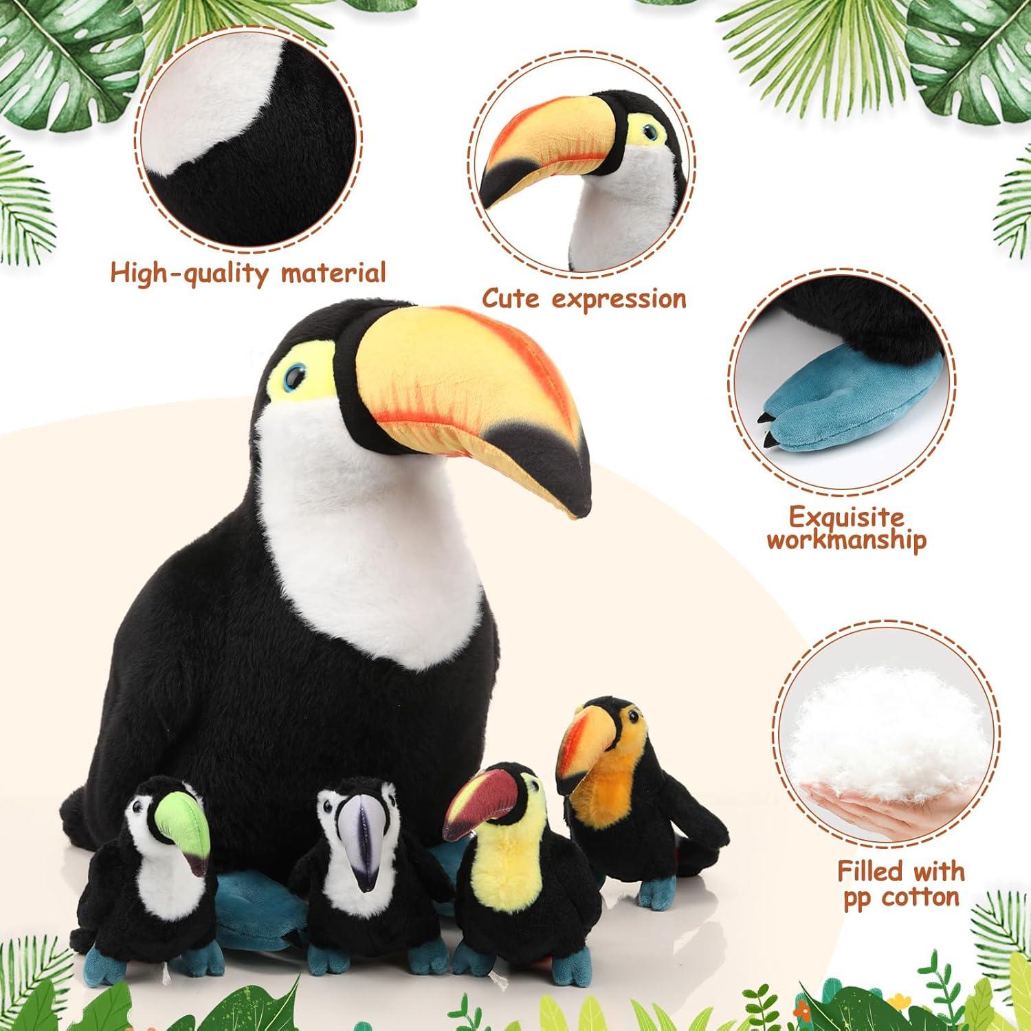 Juguete de Peluche Tucán Grande HyDren 36 cm con 4 Bebés