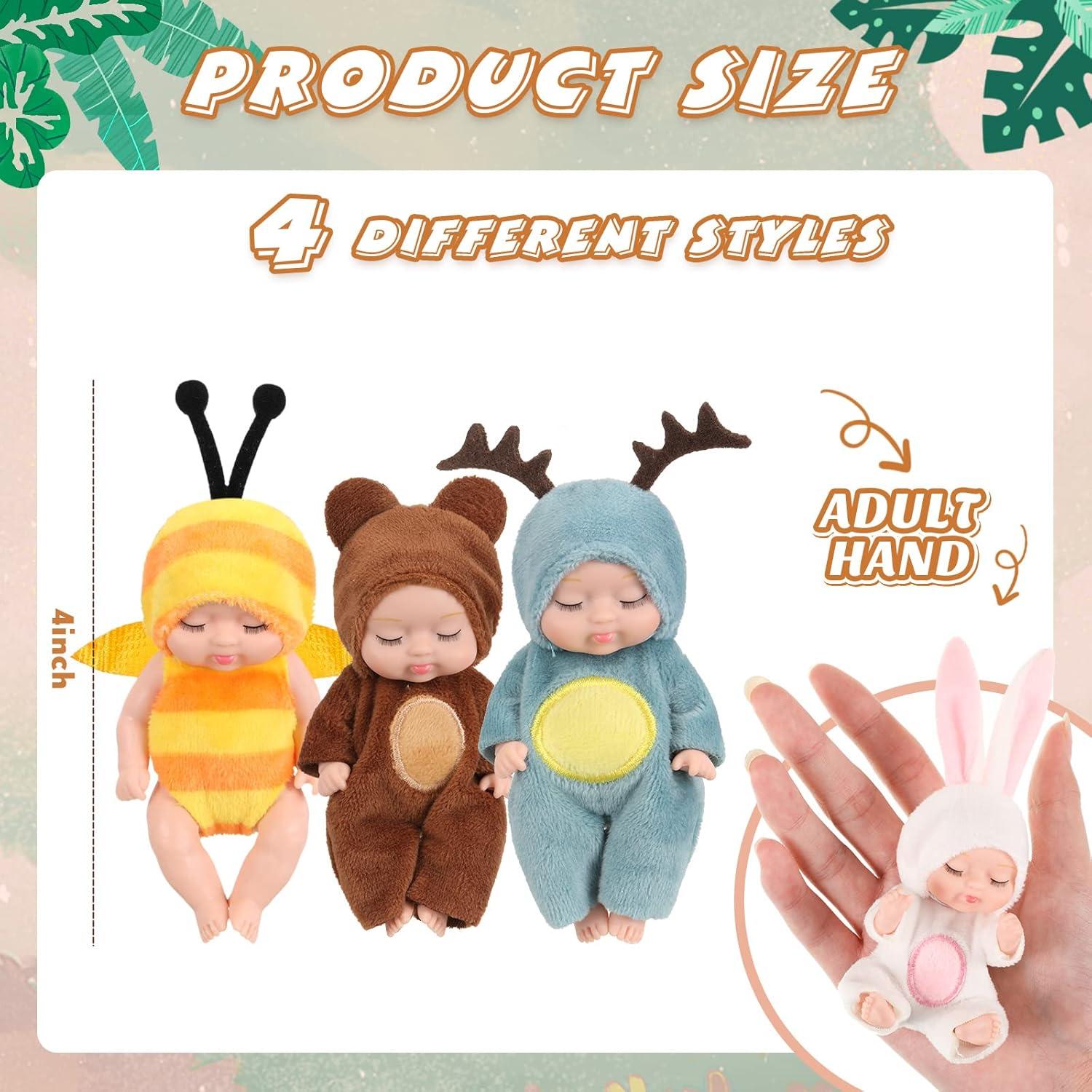 Mini Muñecas Bebé Realistas Hanaive 4 Pcs 10.16 cm Ropa Animales