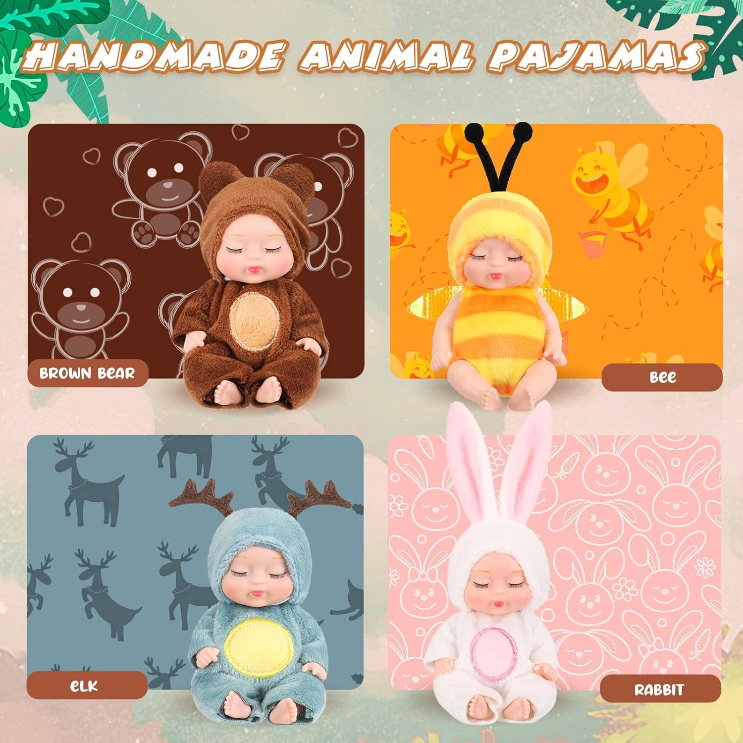 Mini Muñecas Bebé Realistas Hanaive 4 Pcs 10.16 cm Ropa Animales