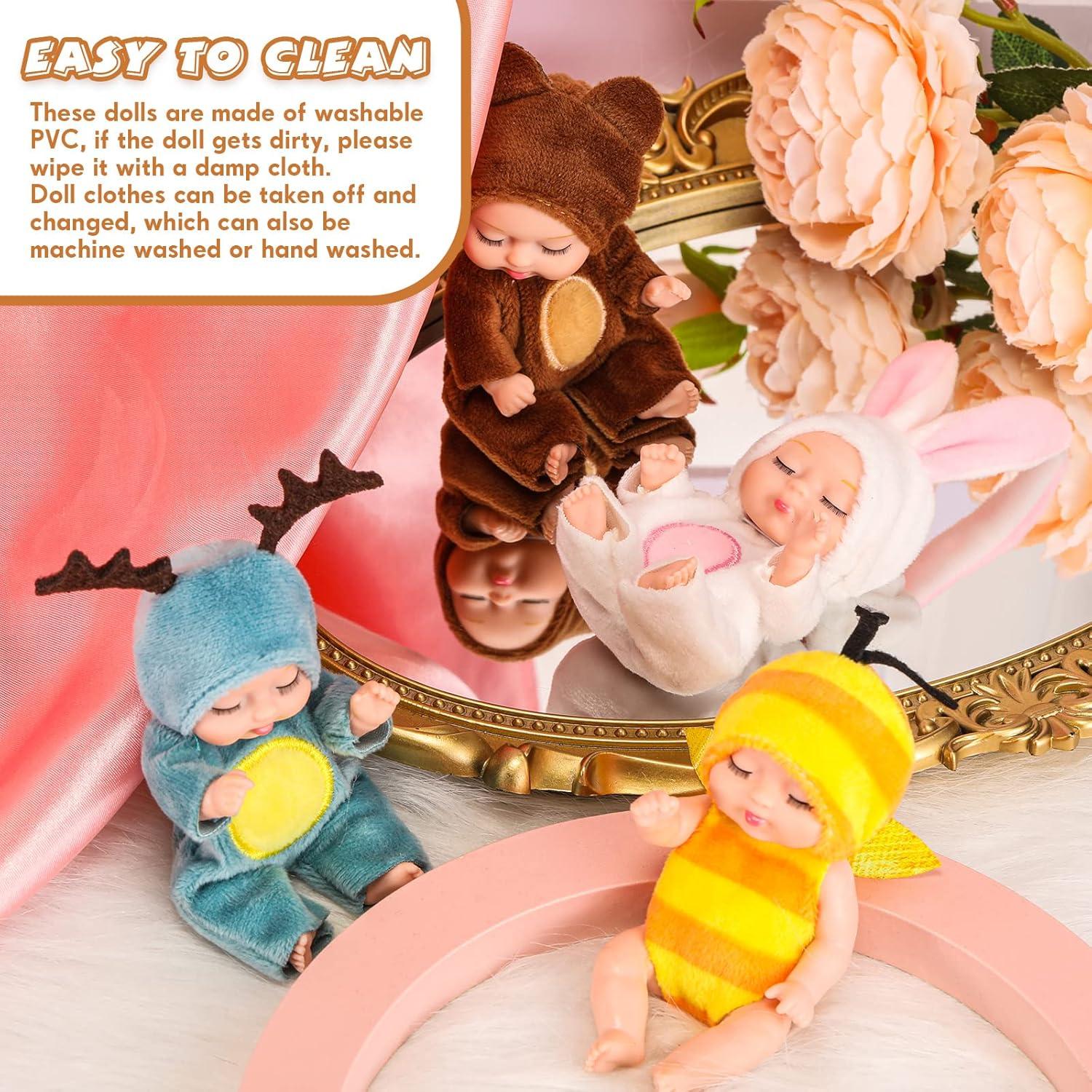 Mini Muñecas Bebé Realistas Hanaive 4 Pcs 10.16 cm Ropa Animales