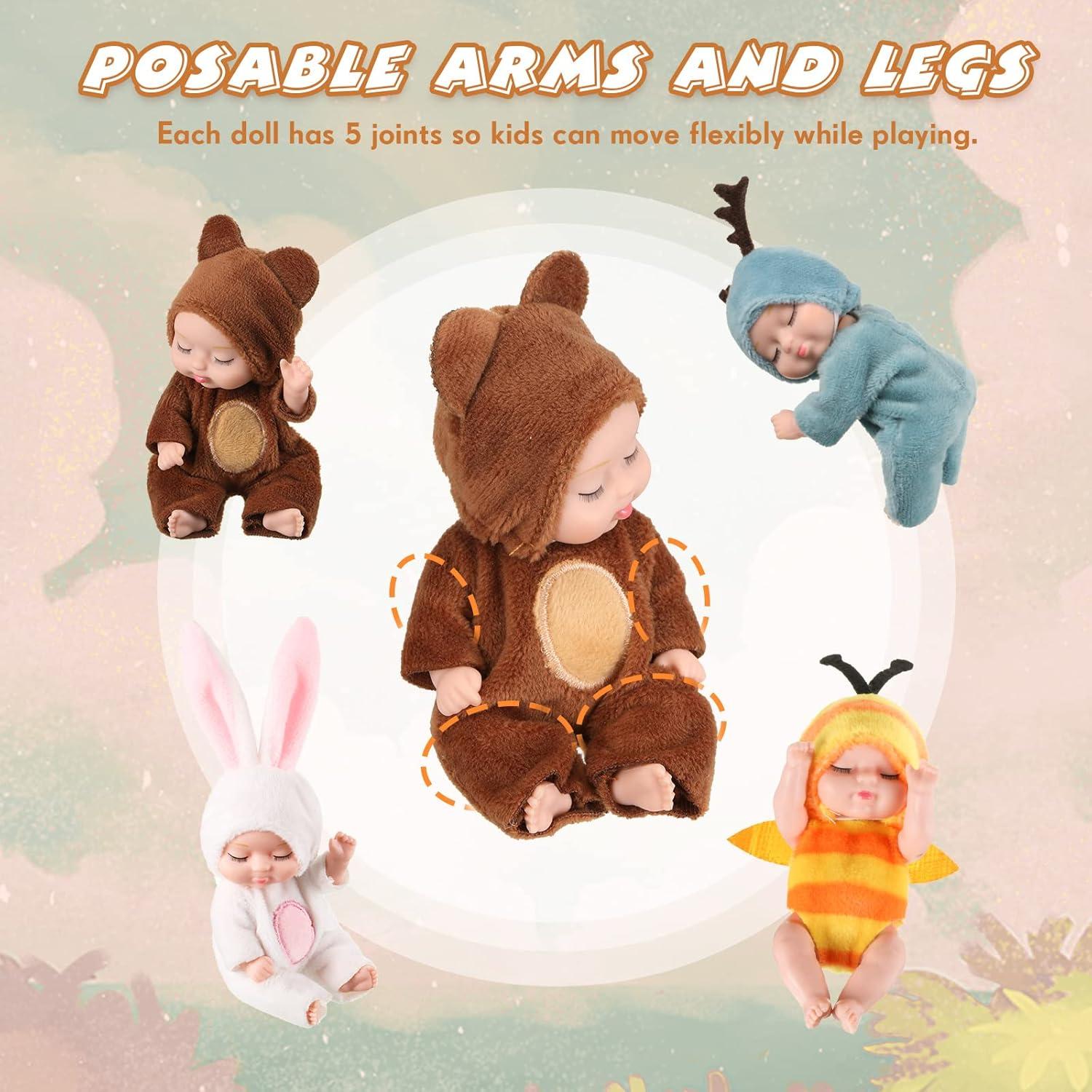 Mini Muñecas Bebé Realistas Hanaive 4 Pcs 10.16 cm Ropa Animales