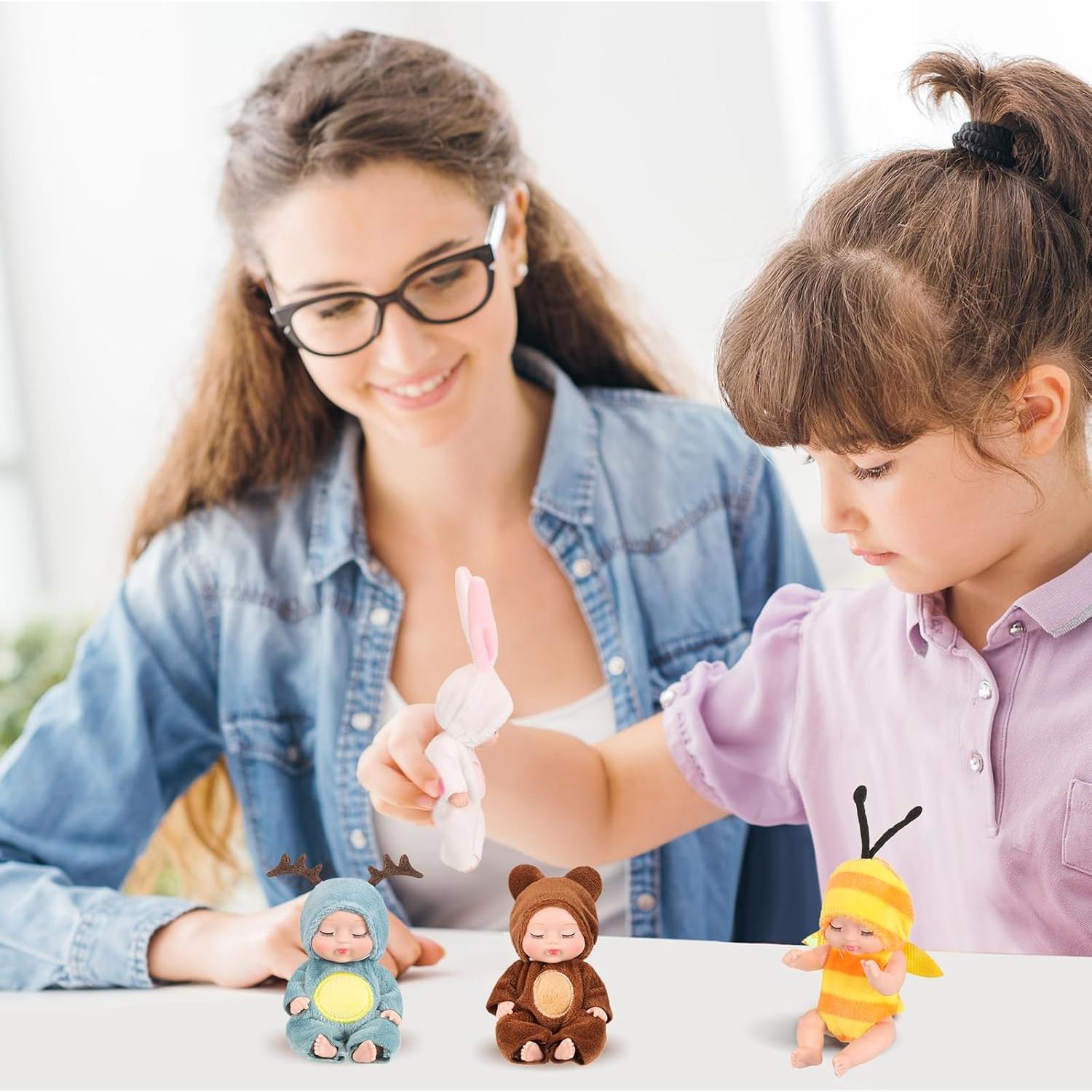 Mini Muñecas Bebé Realistas Hanaive 4 Pcs 10.16 cm Ropa Animales