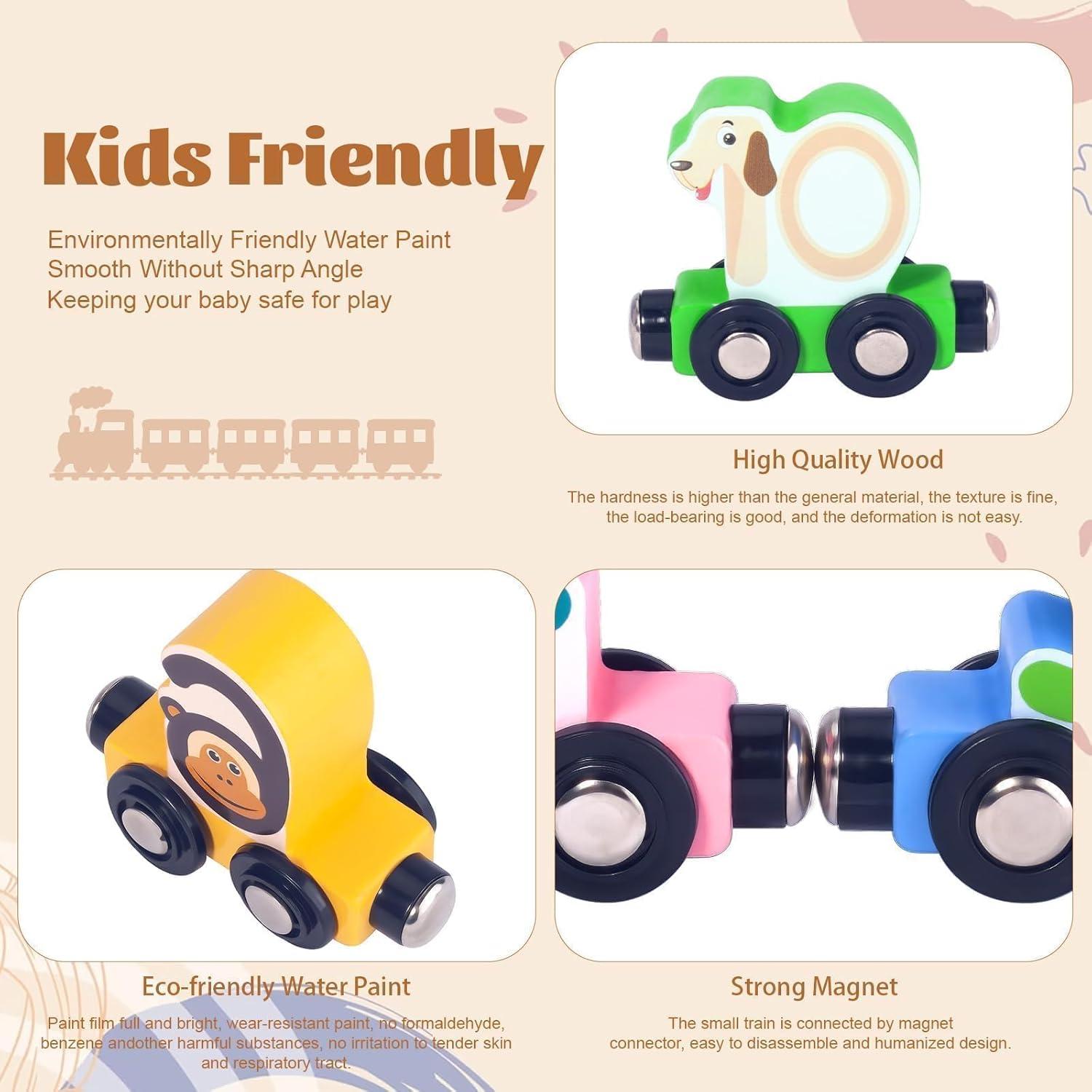 Set de Pista de Tren Magnético de Madera LAUON - 12 Piezas