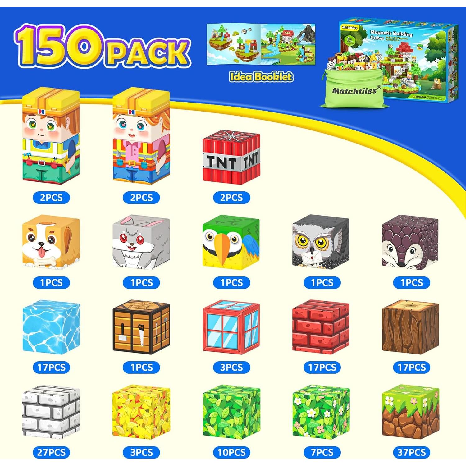 150PCS Bloques Magnéticos Matchtiles para Niños 3-12 Años