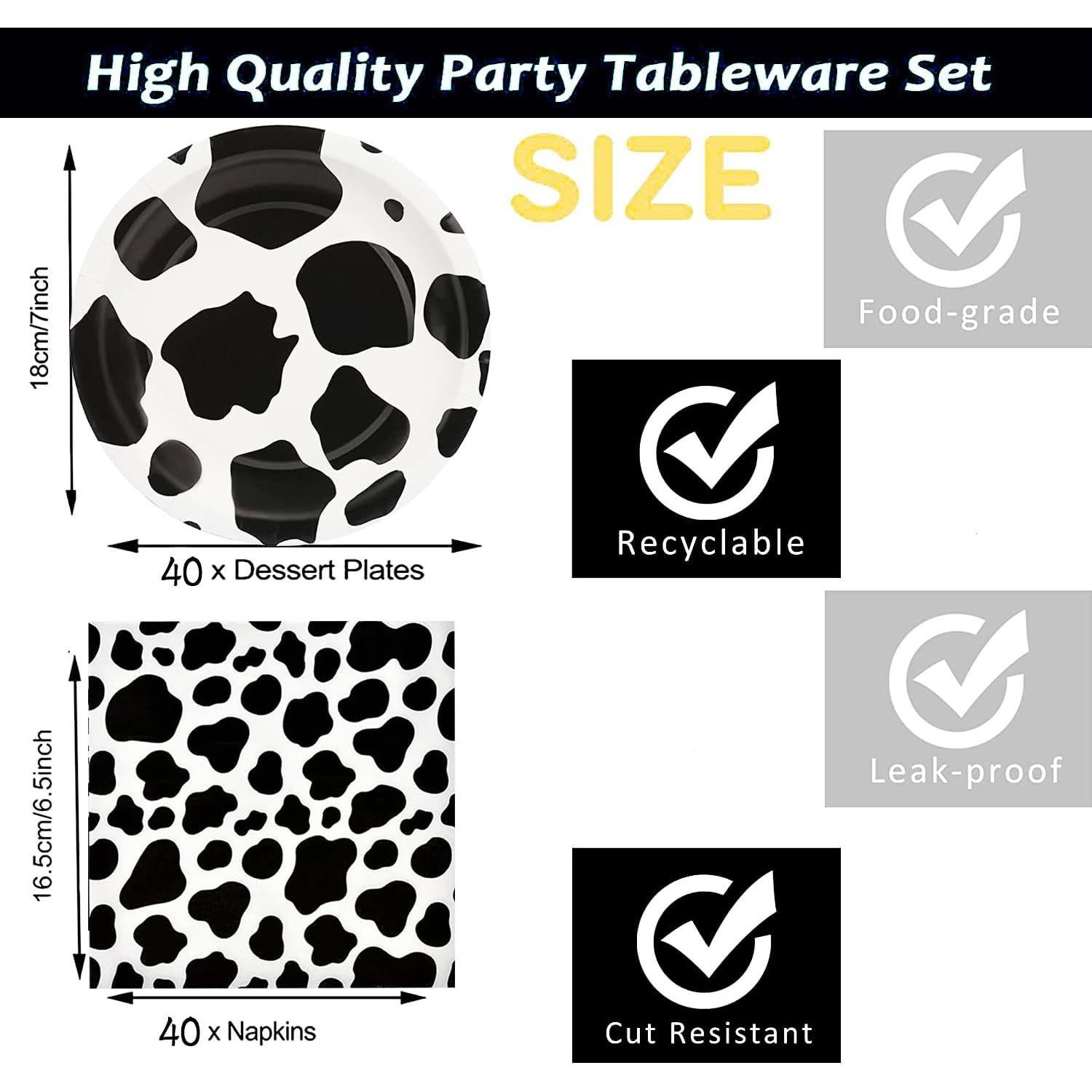 Set de Fiesta de Vaca 80 Piezas - Platos y Servilletas GOGUOGOFA