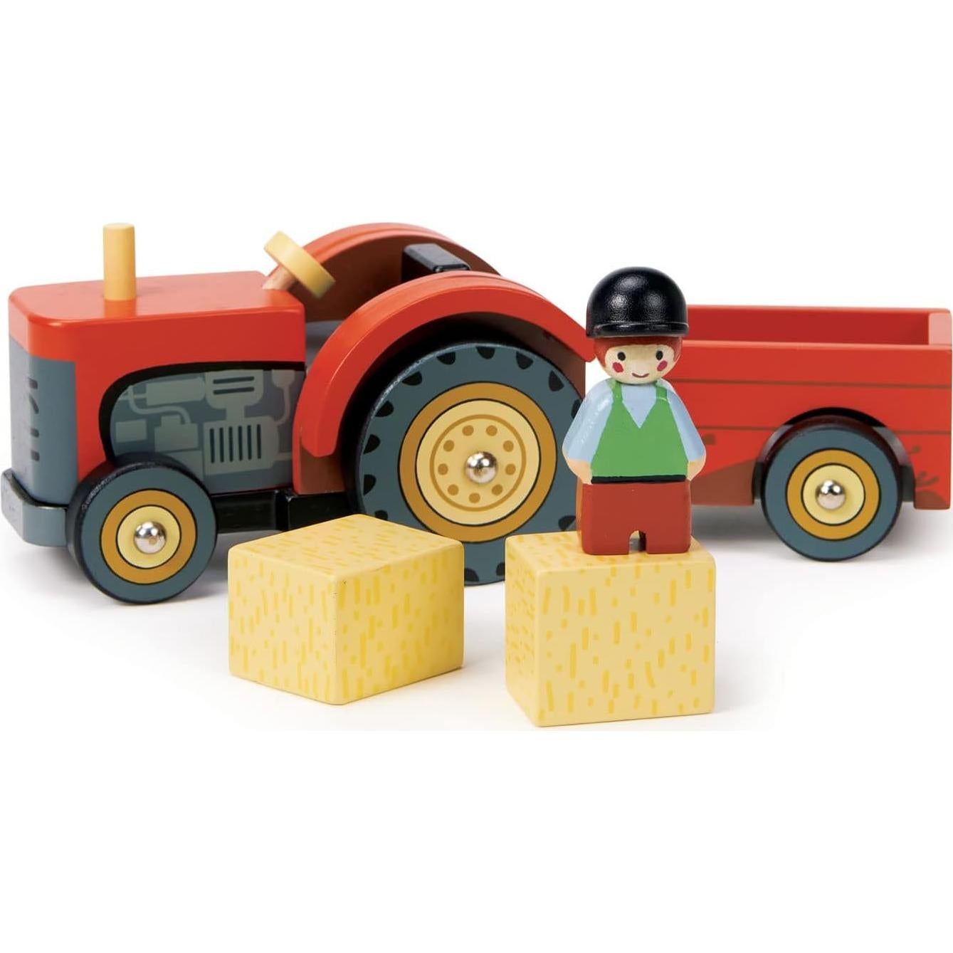 Tractor de Granja de Madera Tender Leaf Toys con Remolque 24x10x11cm