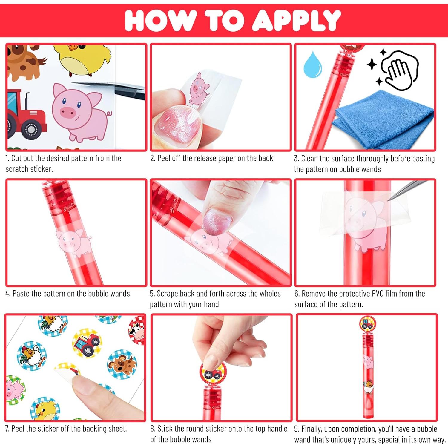 24 Burbujas de Animales de Granja + 96 Stickers Fiesta