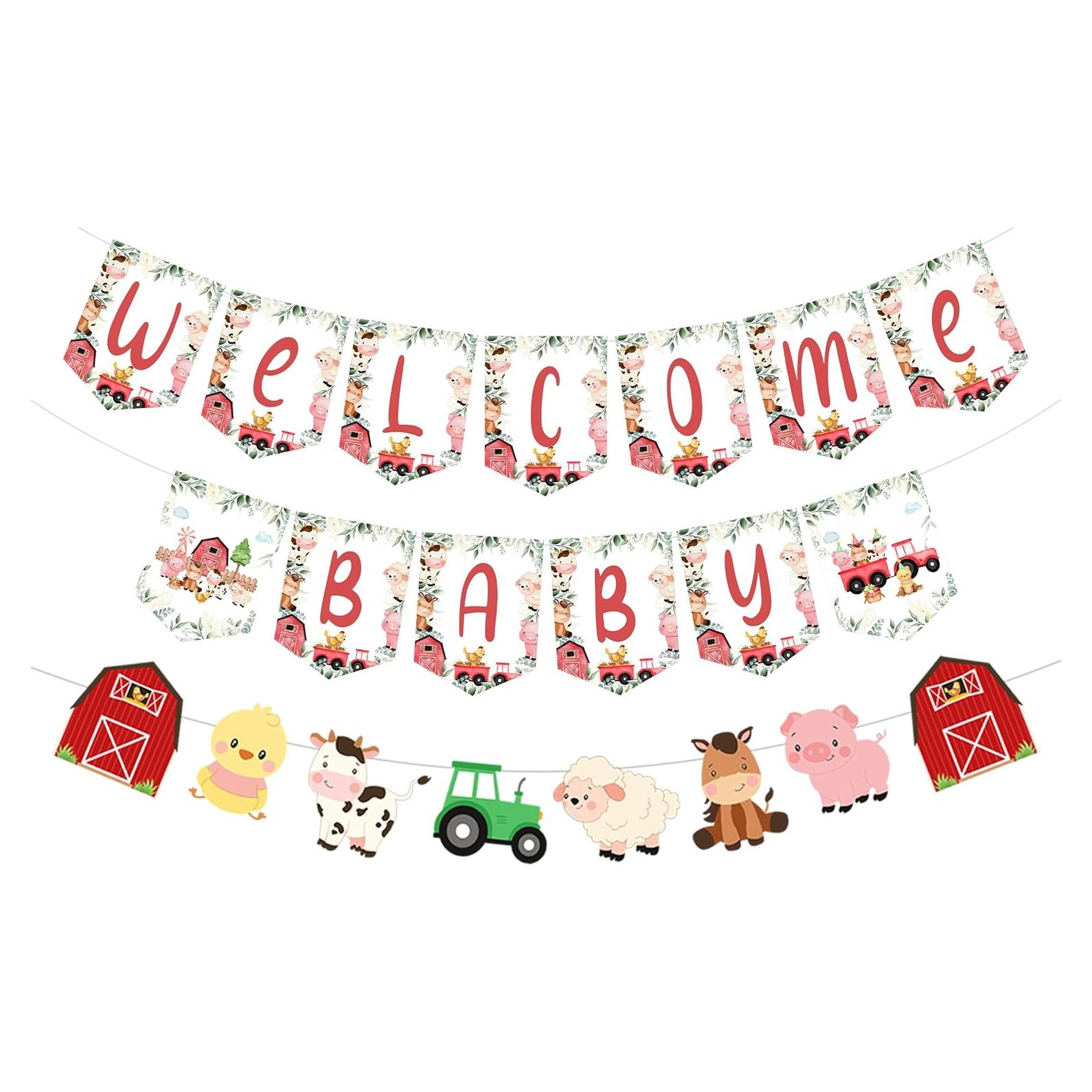 Banner Baby Shower Animales de Granja Cheereveal Rojo y Azul