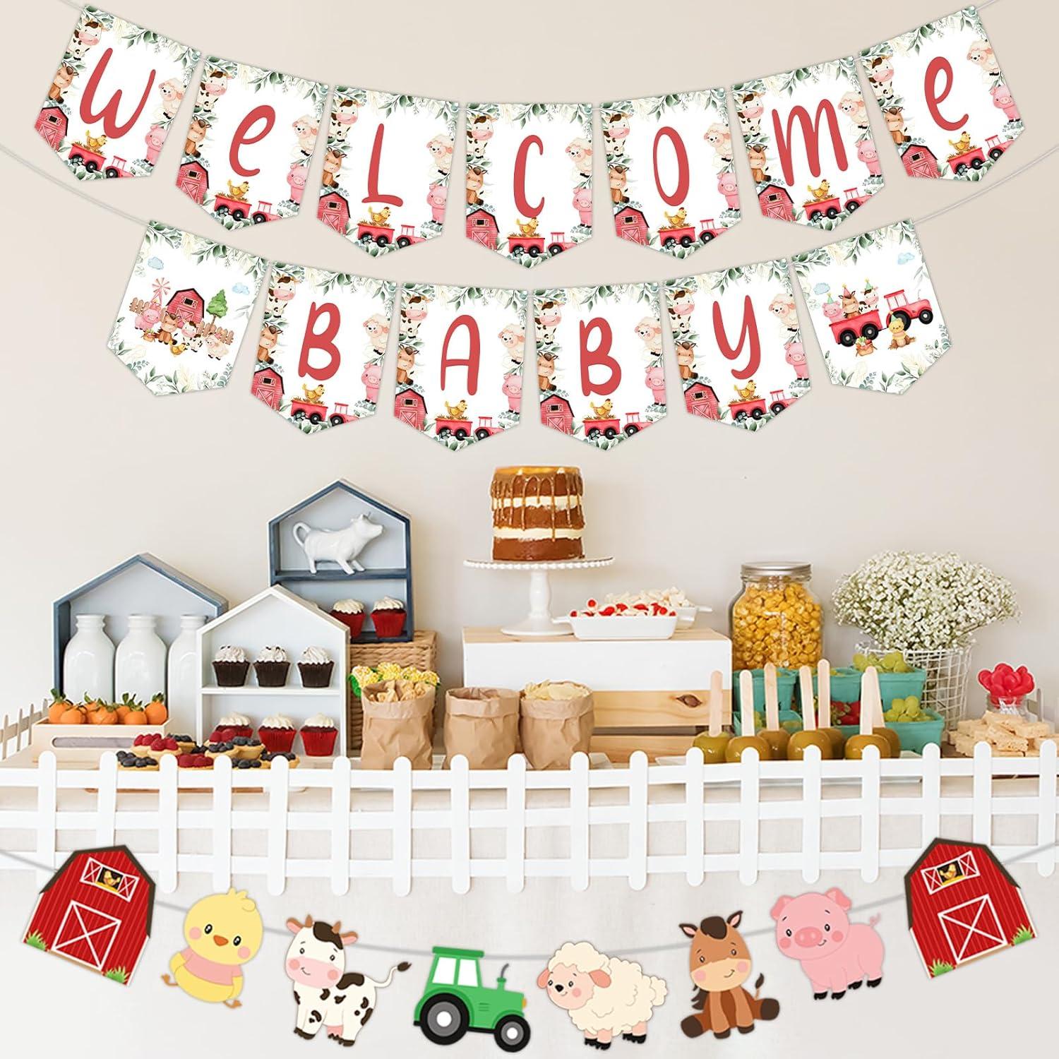 Banner Baby Shower Animales de Granja Cheereveal Rojo y Azul