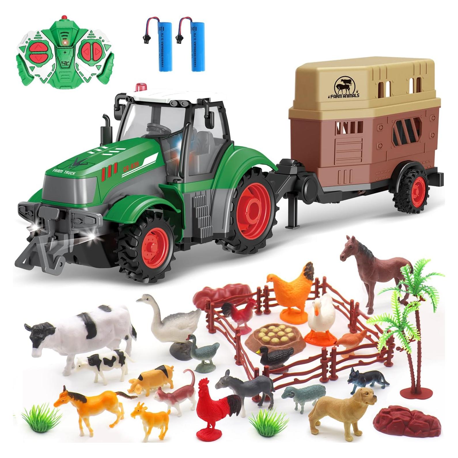 Tractor Control Remoto Fisca 1/24 con Set de Granja 33 Piezas