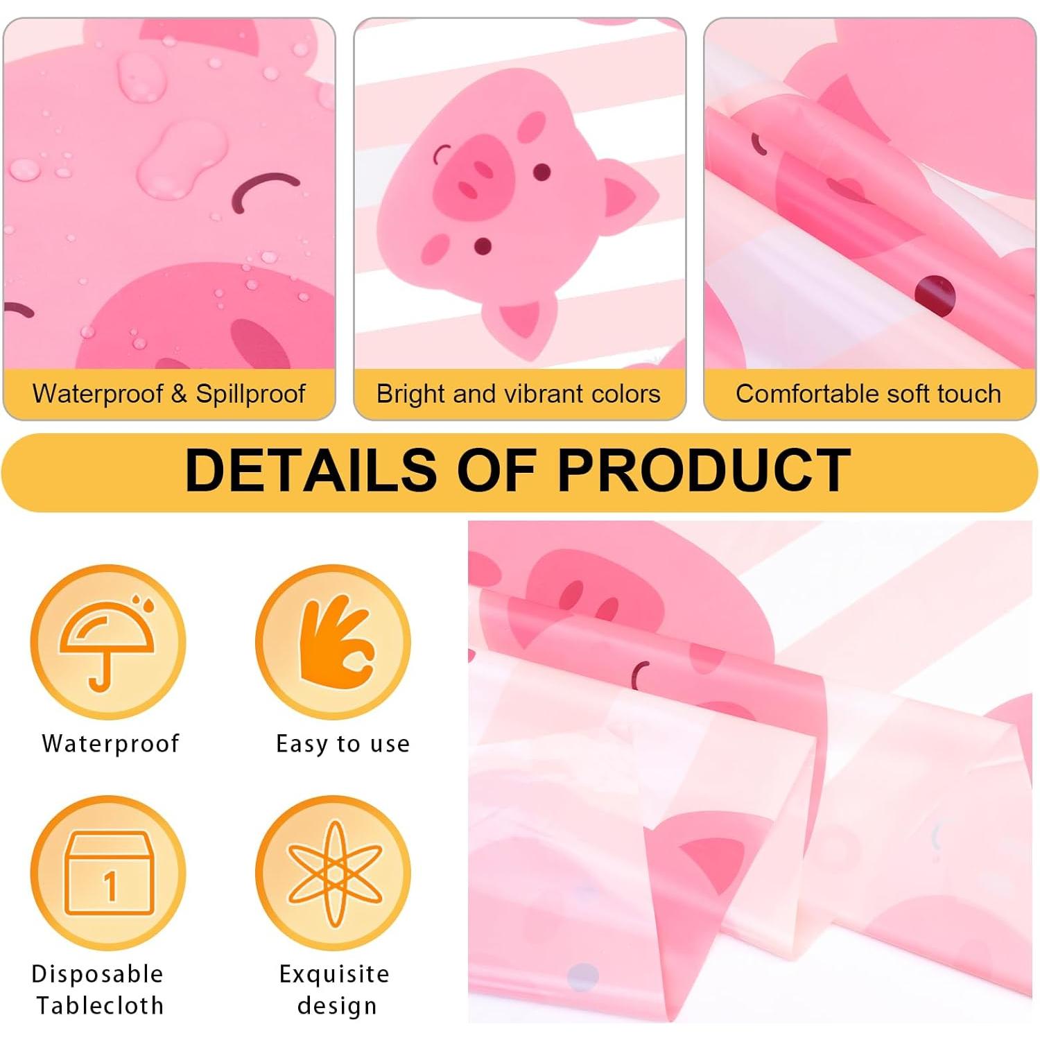 Manteles de Fiesta de Cerdo Rosa PHOGARY - 3PCS 130x220cm