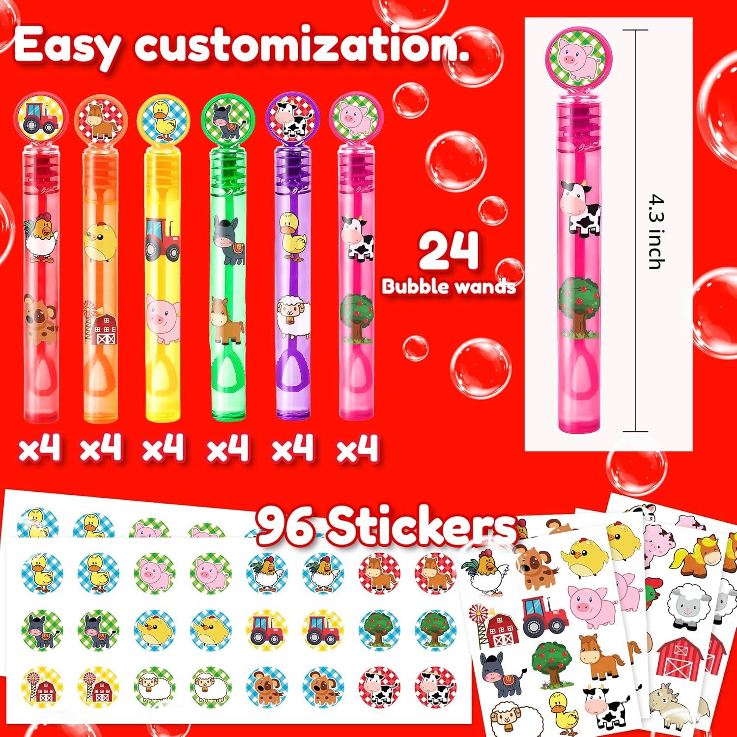 24 Varitas de Burbuja de Animales de Granja - Favor de Fiesta