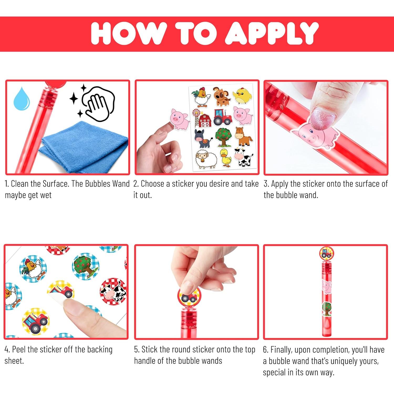 24 Varitas de Burbuja de Animales de Granja - Favor de Fiesta