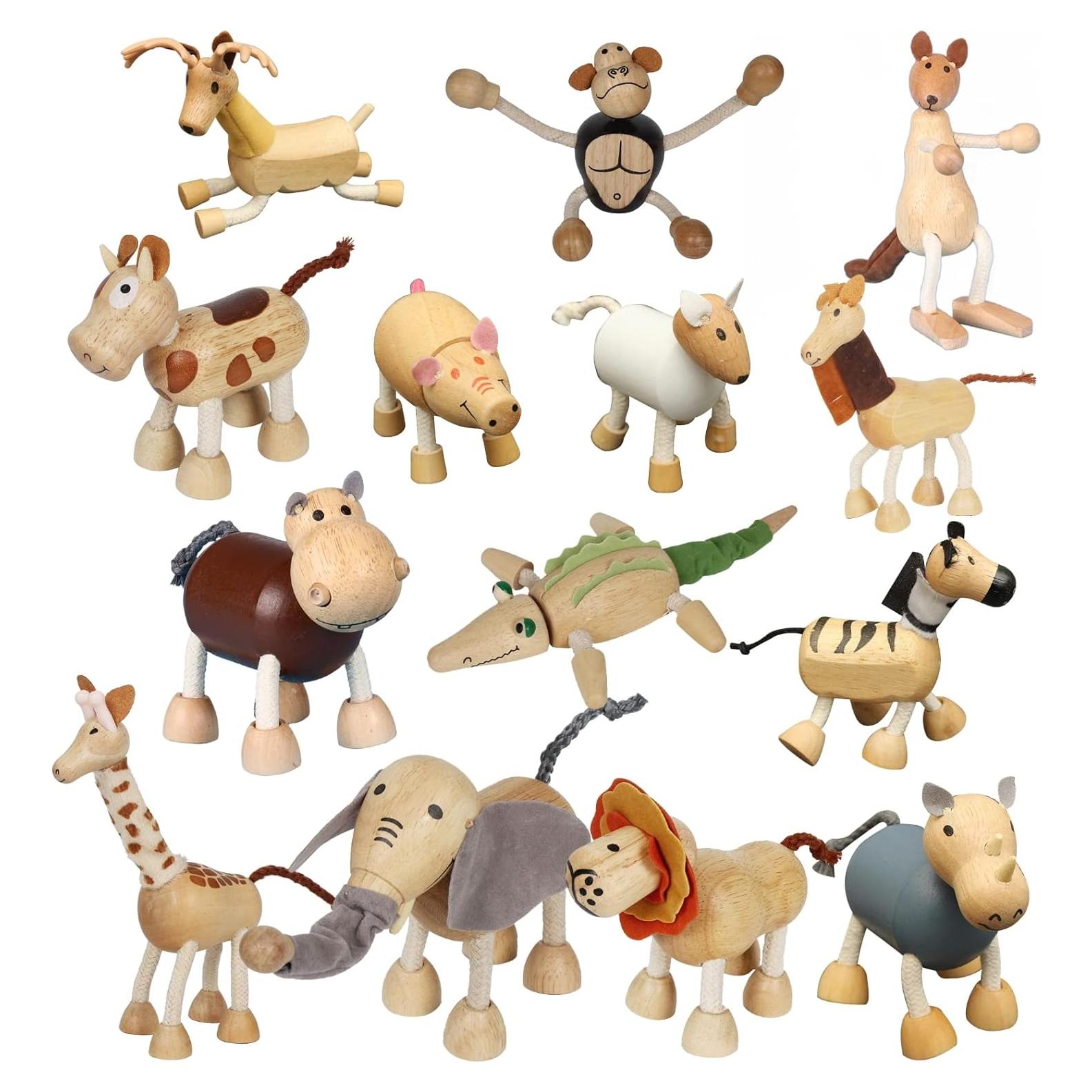 Juego de 14 Figuras de Animales de Madera MIKNEKE - Juguetes Educativos
