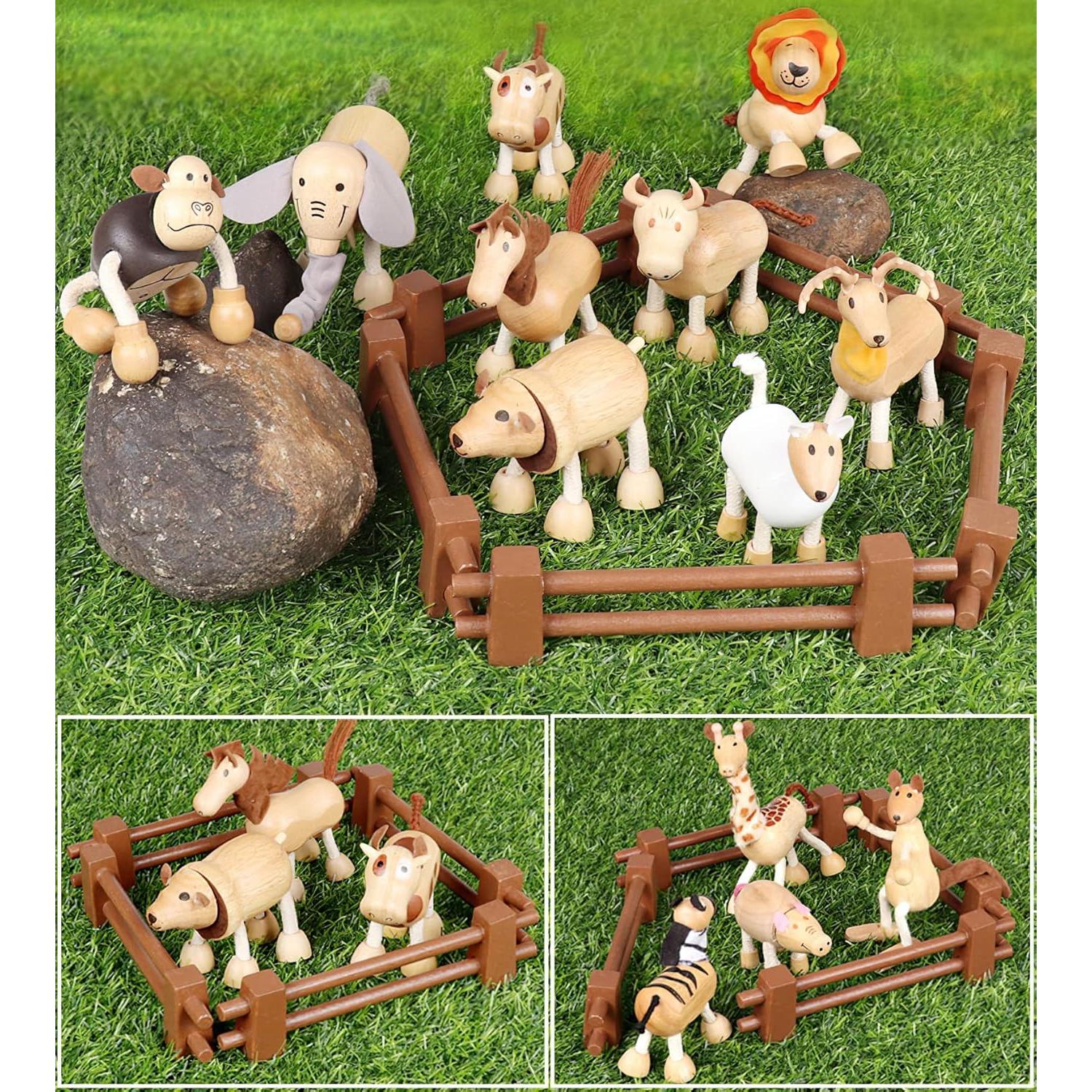 Juego de 14 Figuras de Animales de Madera MIKNEKE - Juguetes Educativos