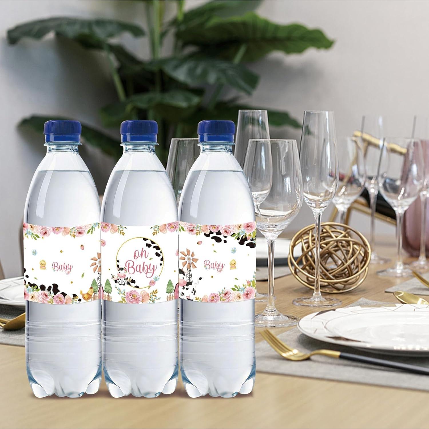 32 Etiquetas de Botellas de Agua Rosa Vaca Oh Bebé ROSTYAKZ