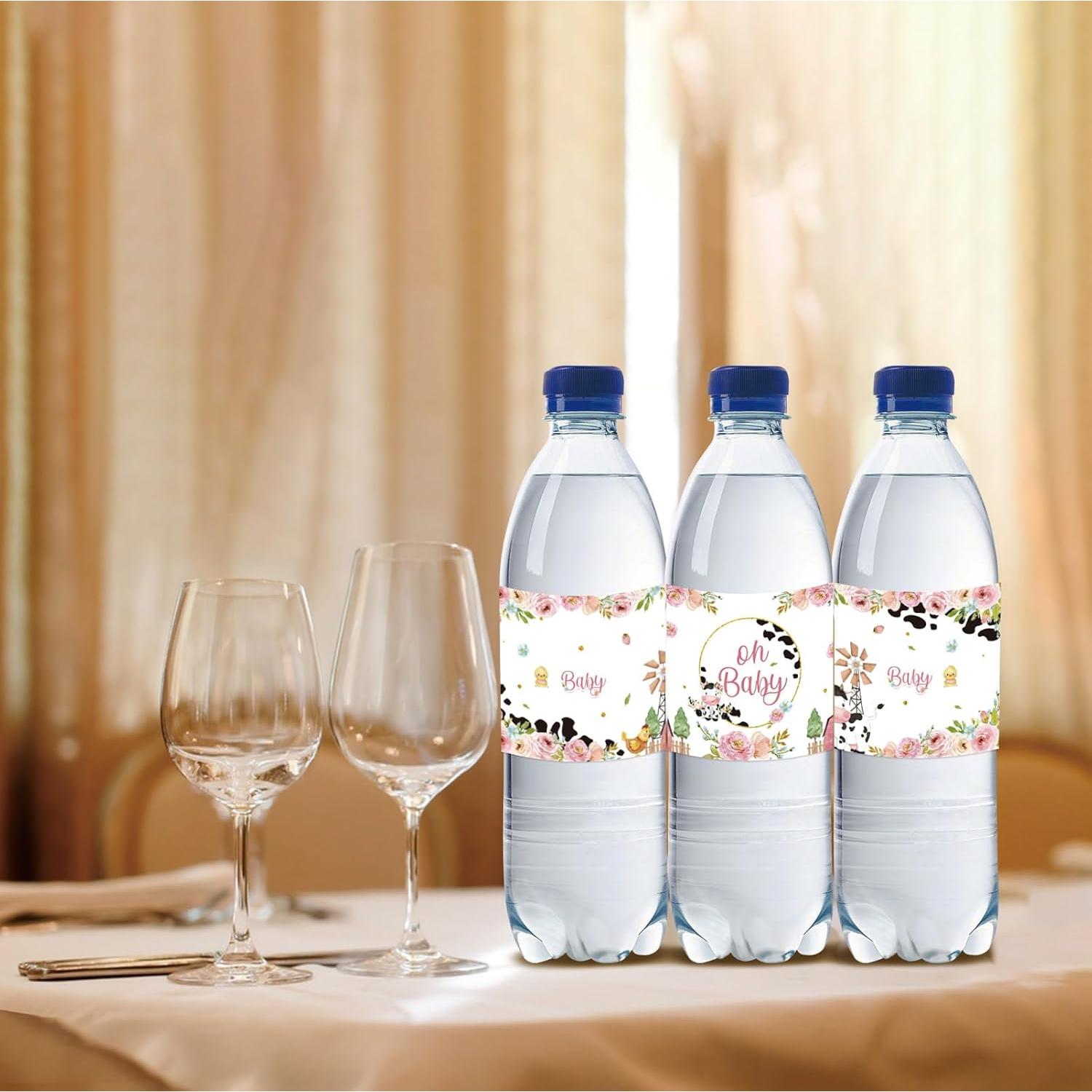 32 Etiquetas de Botellas de Agua Rosa Vaca Oh Bebé ROSTYAKZ