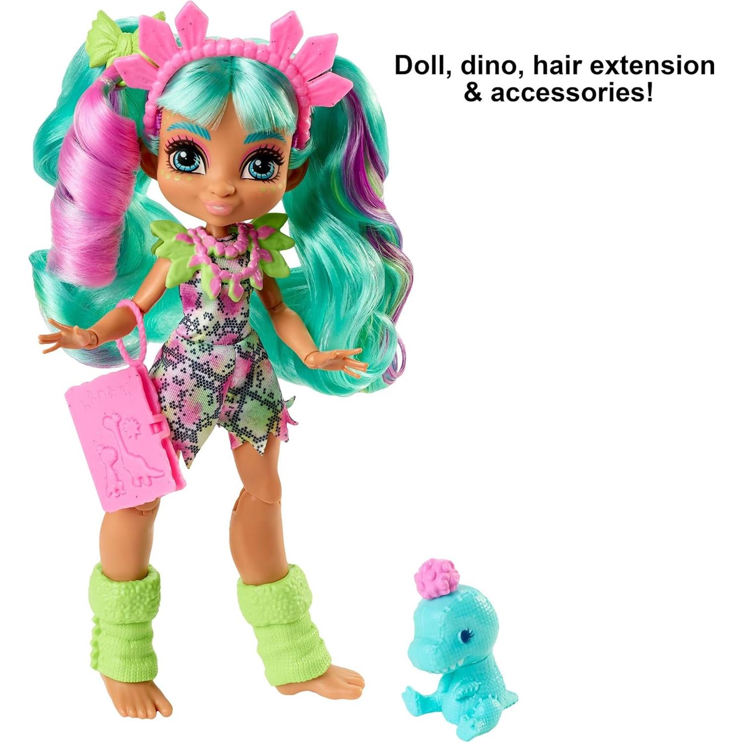 Muñeca Rockelle Cave Club Mattel 25.4 cm con dinosaurio y accesorios