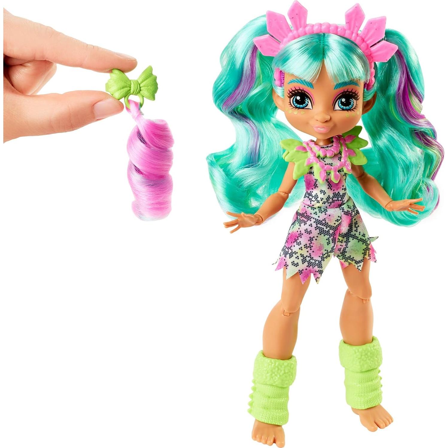 Muñeca Rockelle Cave Club Mattel 25.4 cm con dinosaurio y accesorios