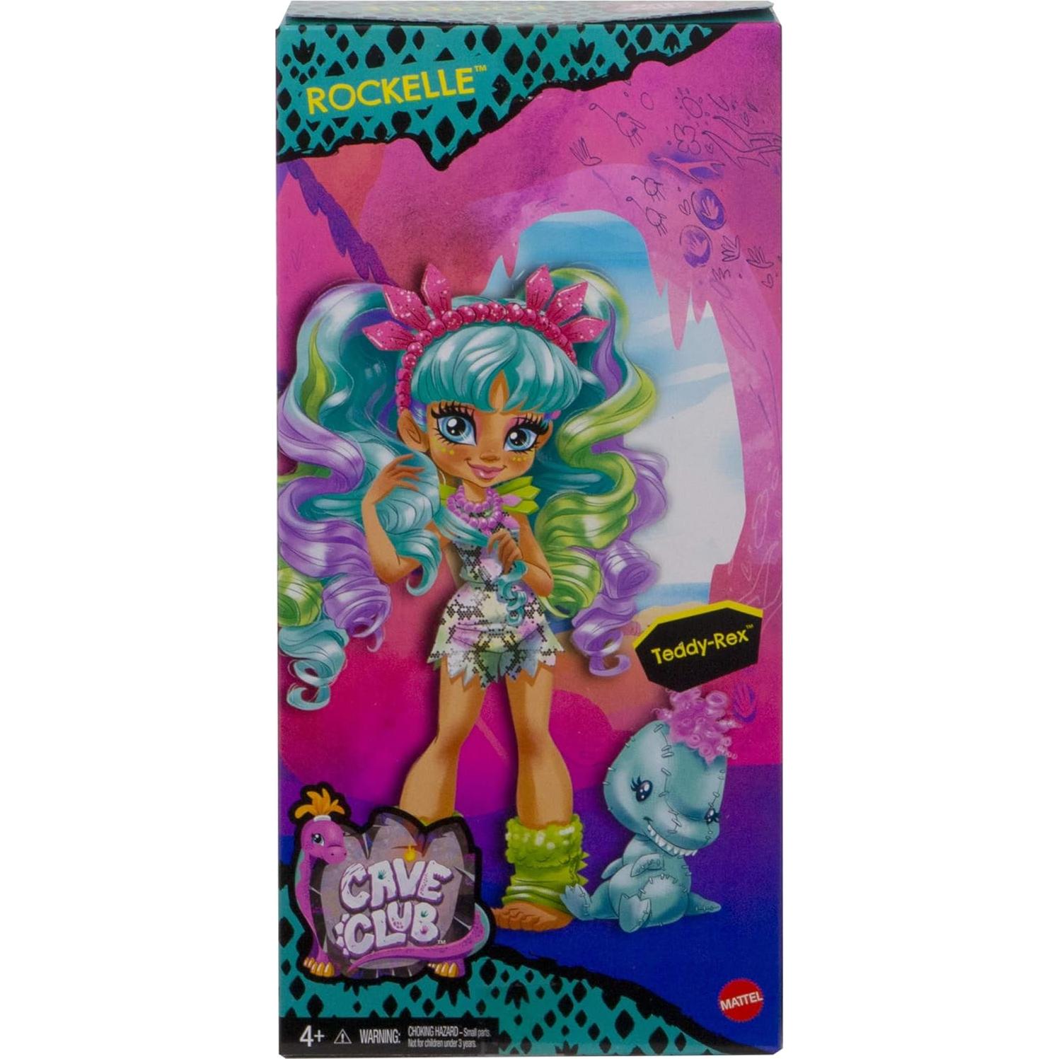Muñeca Rockelle Cave Club Mattel 25.4 cm con dinosaurio y accesorios