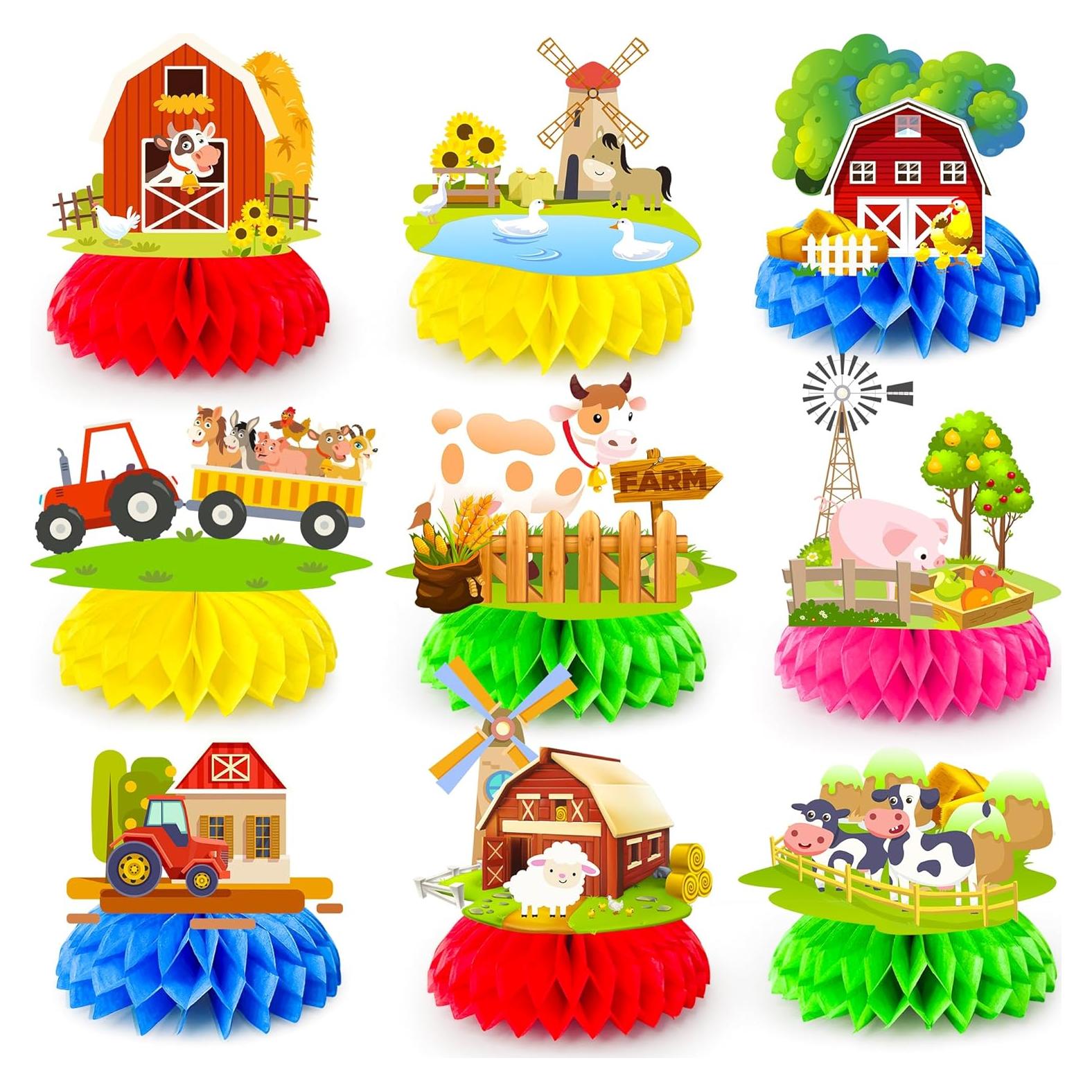 Centros de Mesa de Panal de Granja 9 Pcs Decoración Fiesta