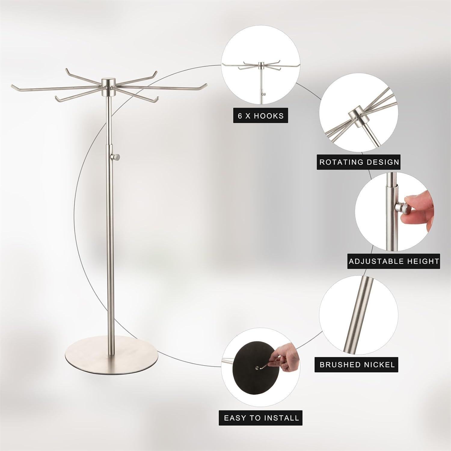 Soporte de Joyería Giratorio Bjewego Ajustable 6 Ganchos