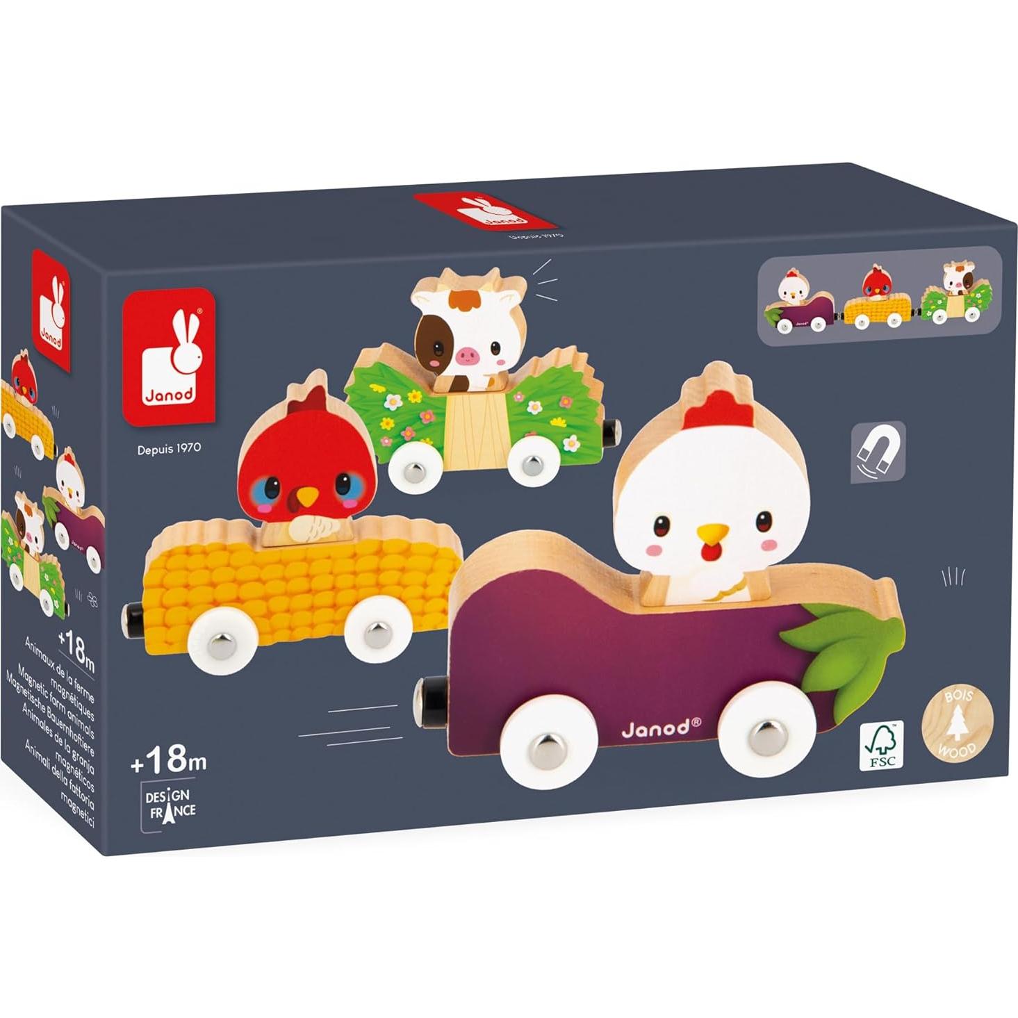 Juguete de Empuje Janod Ferrocarril de Animales de Granja