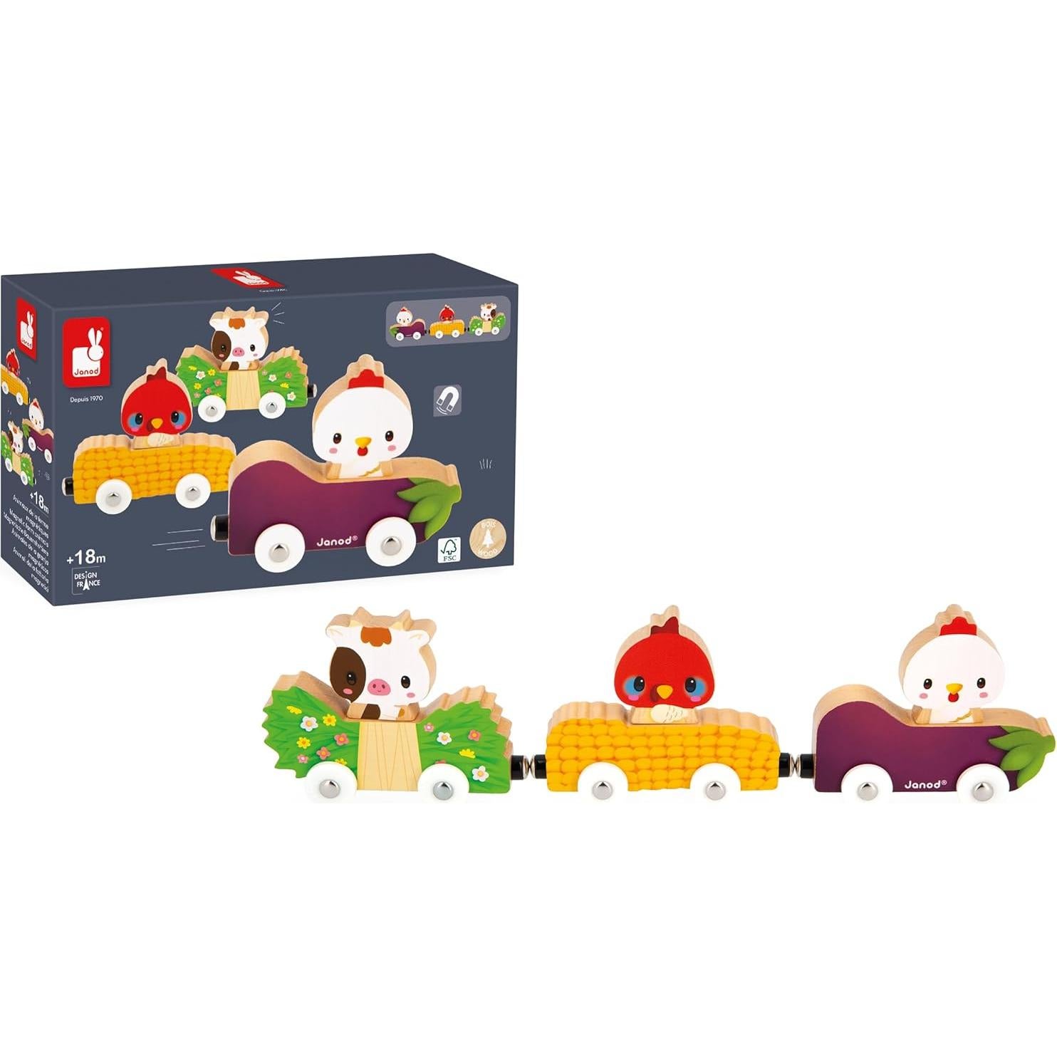 Juguete de Empuje Janod Ferrocarril de Animales de Granja
