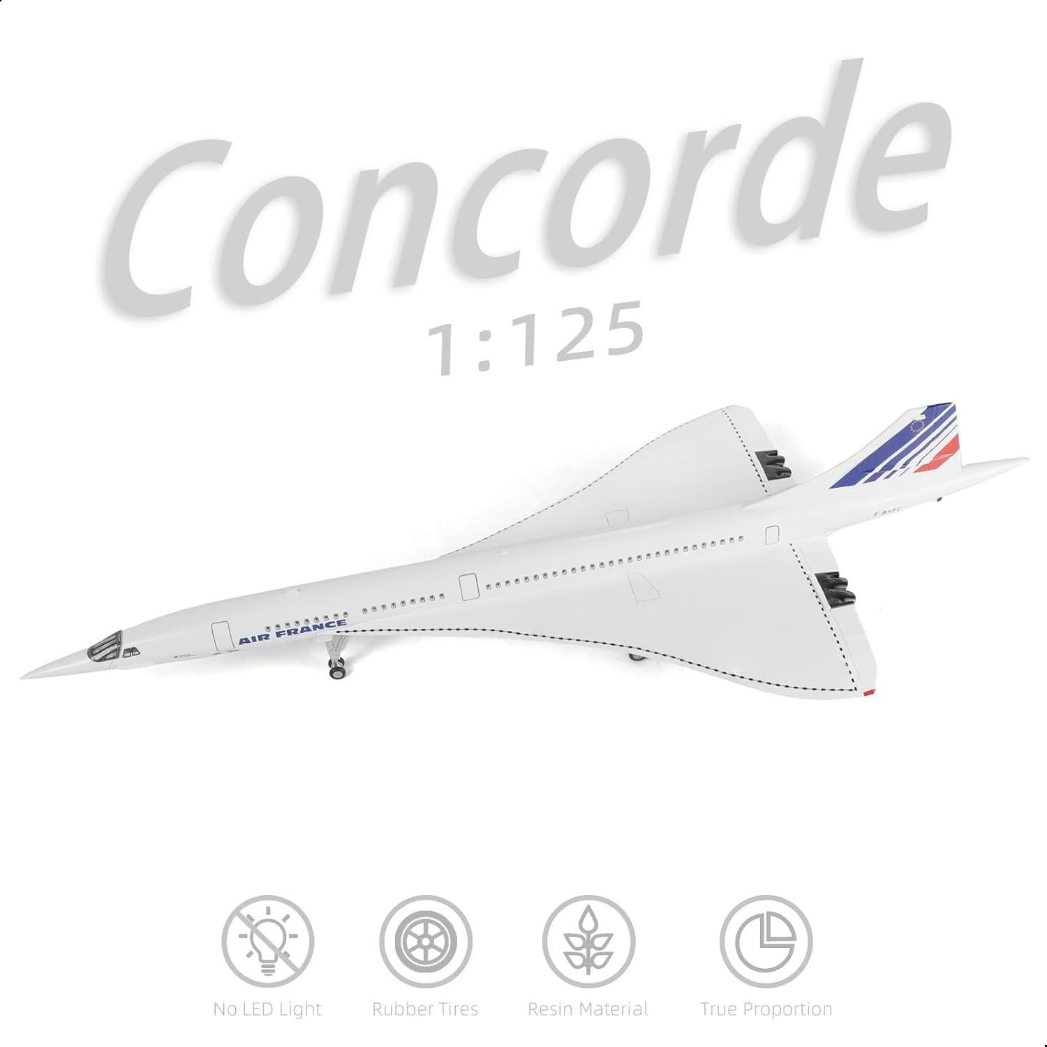 Modelo de avión Concorde QIYUMOKE 1/125 con soporte