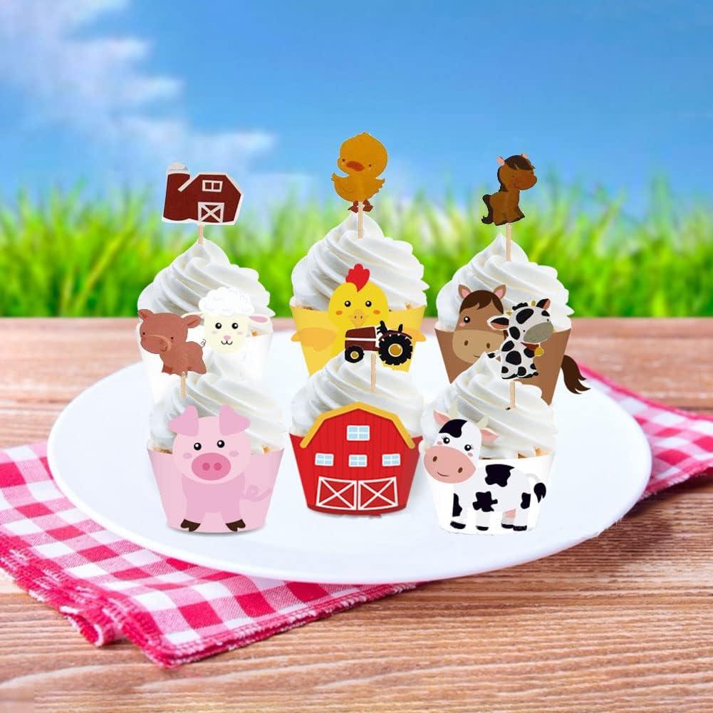 48 Fundas y Decoraciones de Cupcakes Animales de Granja