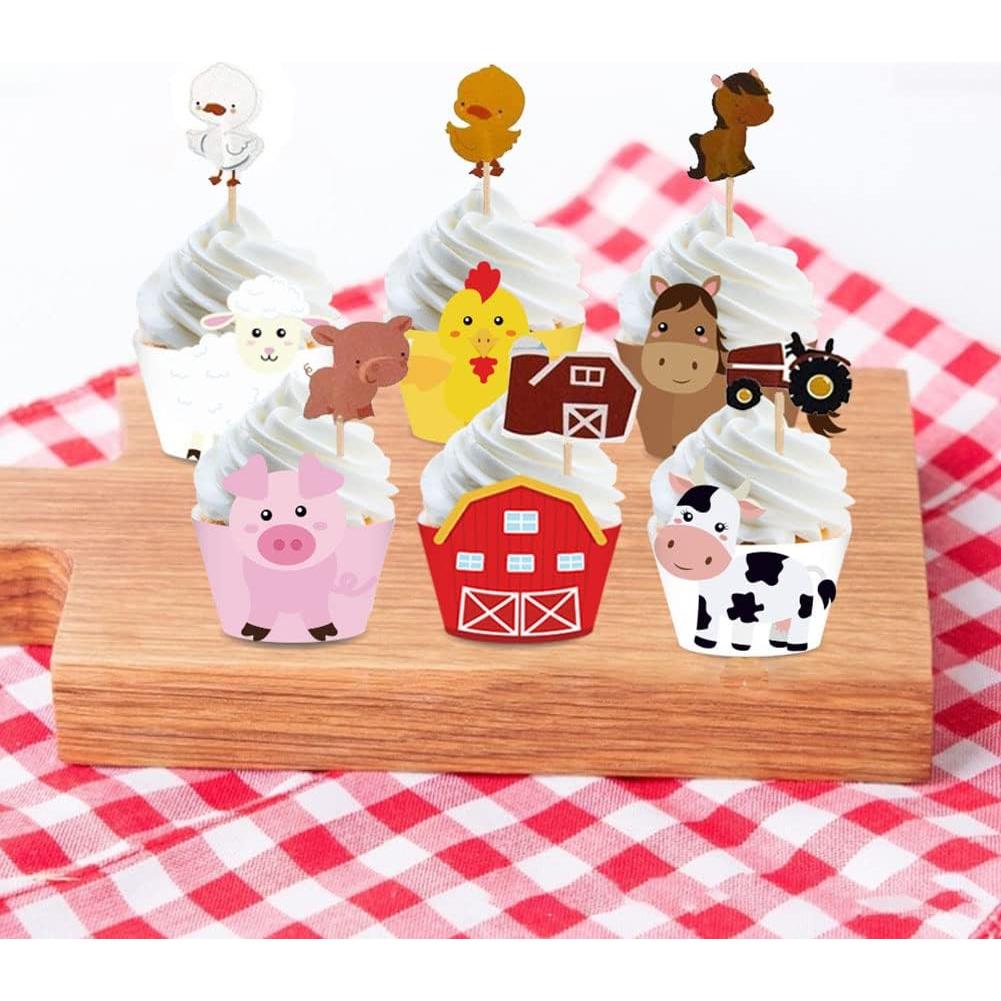 48 Fundas y Decoraciones de Cupcakes Animales de Granja