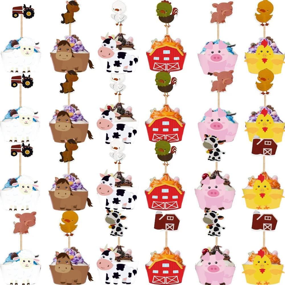 48 Fundas y Decoraciones de Cupcakes Animales de Granja