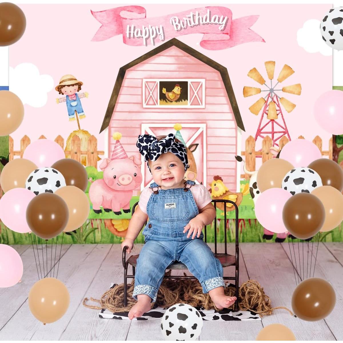 Decoraciones de Cumpleaños de Animales de Granja Rosa - Kreatwow