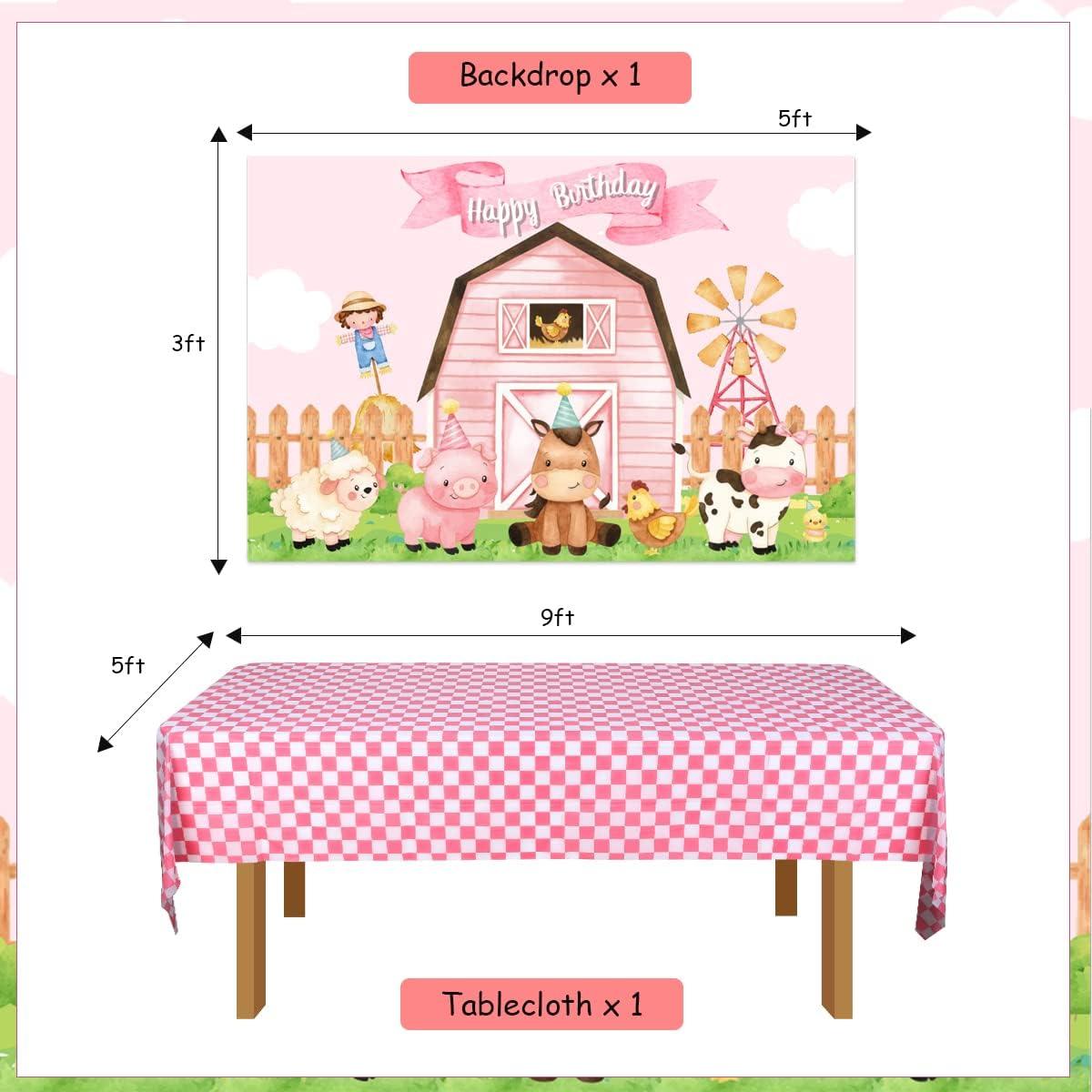 Decoraciones de Cumpleaños de Animales de Granja Rosa - Kreatwow