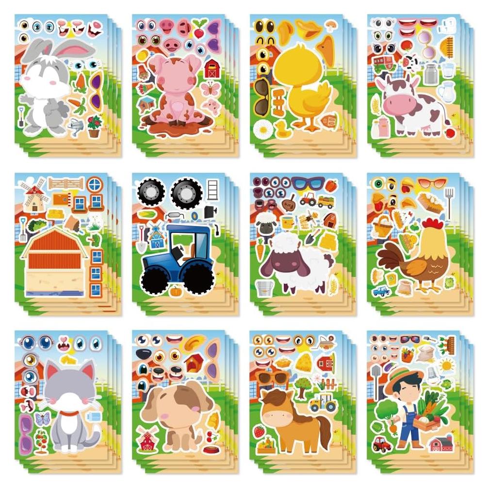 48 Hojas Stickers Animales de Granja AuroraWondr - DIY