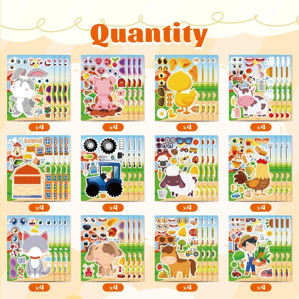 48 Hojas Stickers Animales de Granja AuroraWondr - DIY