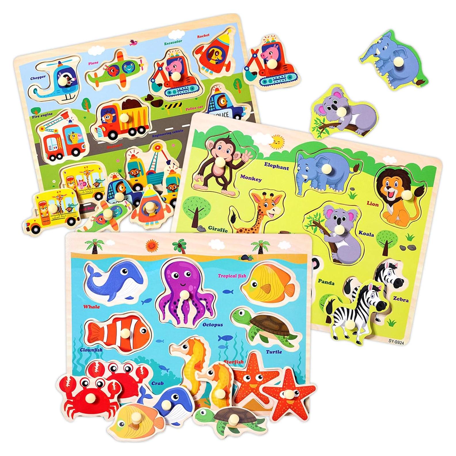 Rompecabezas de Madera Blppldyci Set 3 Piezas Educativo 2-4 Años