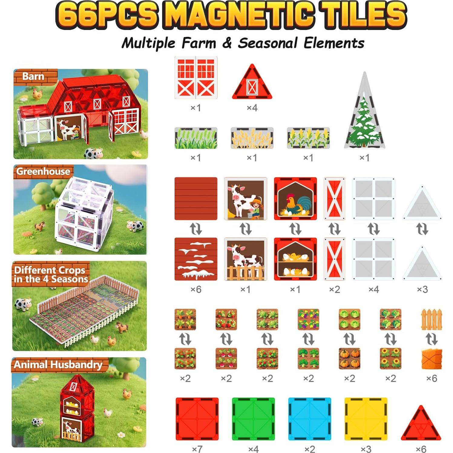 Juguetes Magnéticos de Granja Odjas 66P - Bloques Educativos para Niños