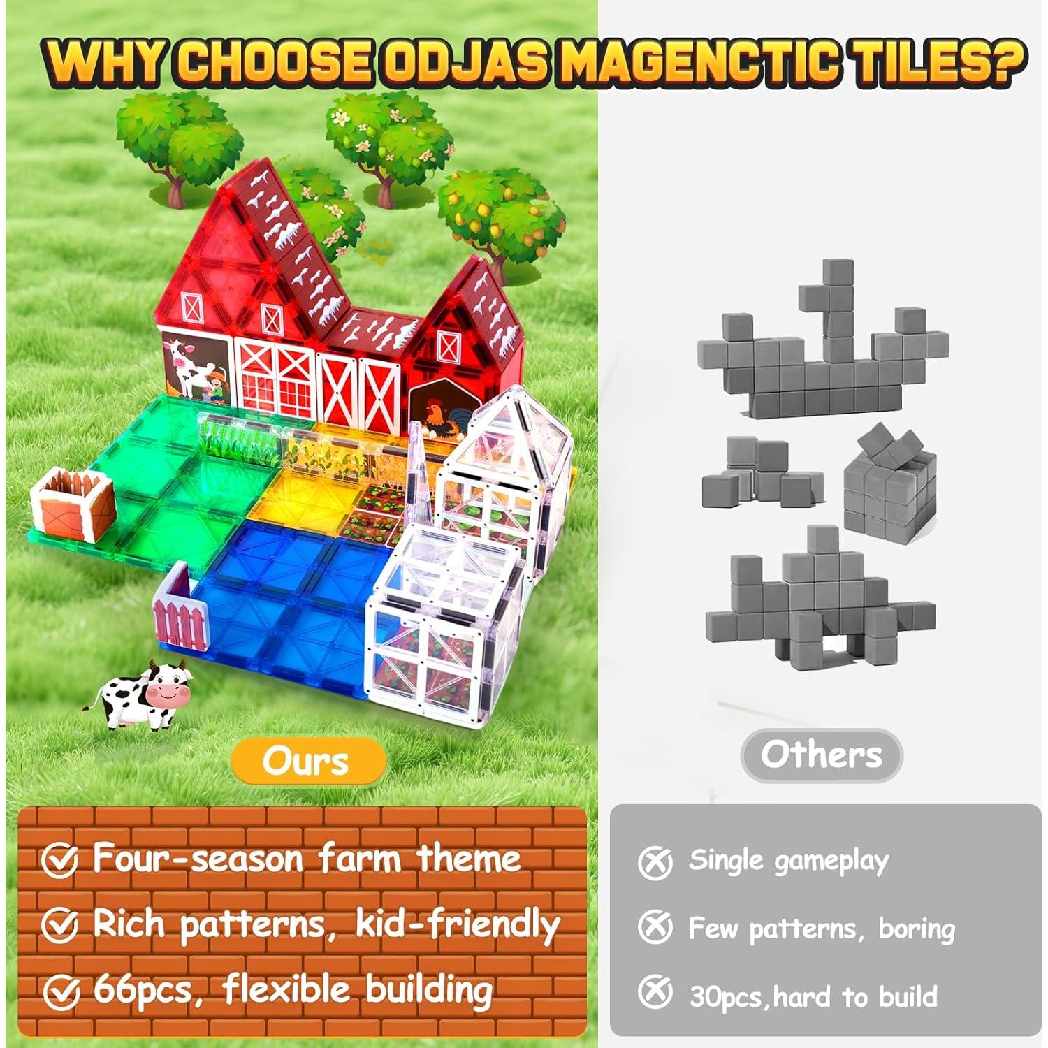 Juguetes Magnéticos de Granja Odjas 66P - Bloques Educativos para Niños