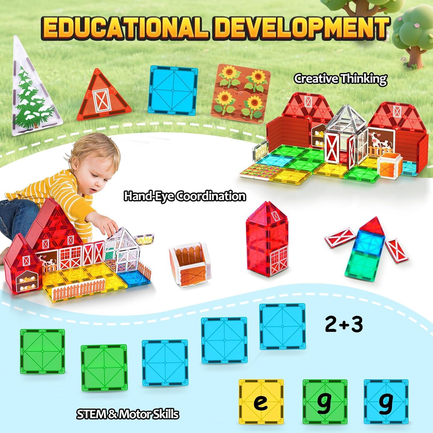 Juguetes Magnéticos de Granja Odjas 66P - Bloques Educativos para Niños