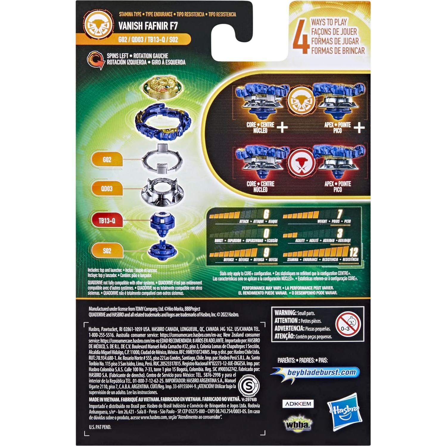 Peonza Beyblade Burst QuadDrive Vanish Fafnir F7 con Lanzador