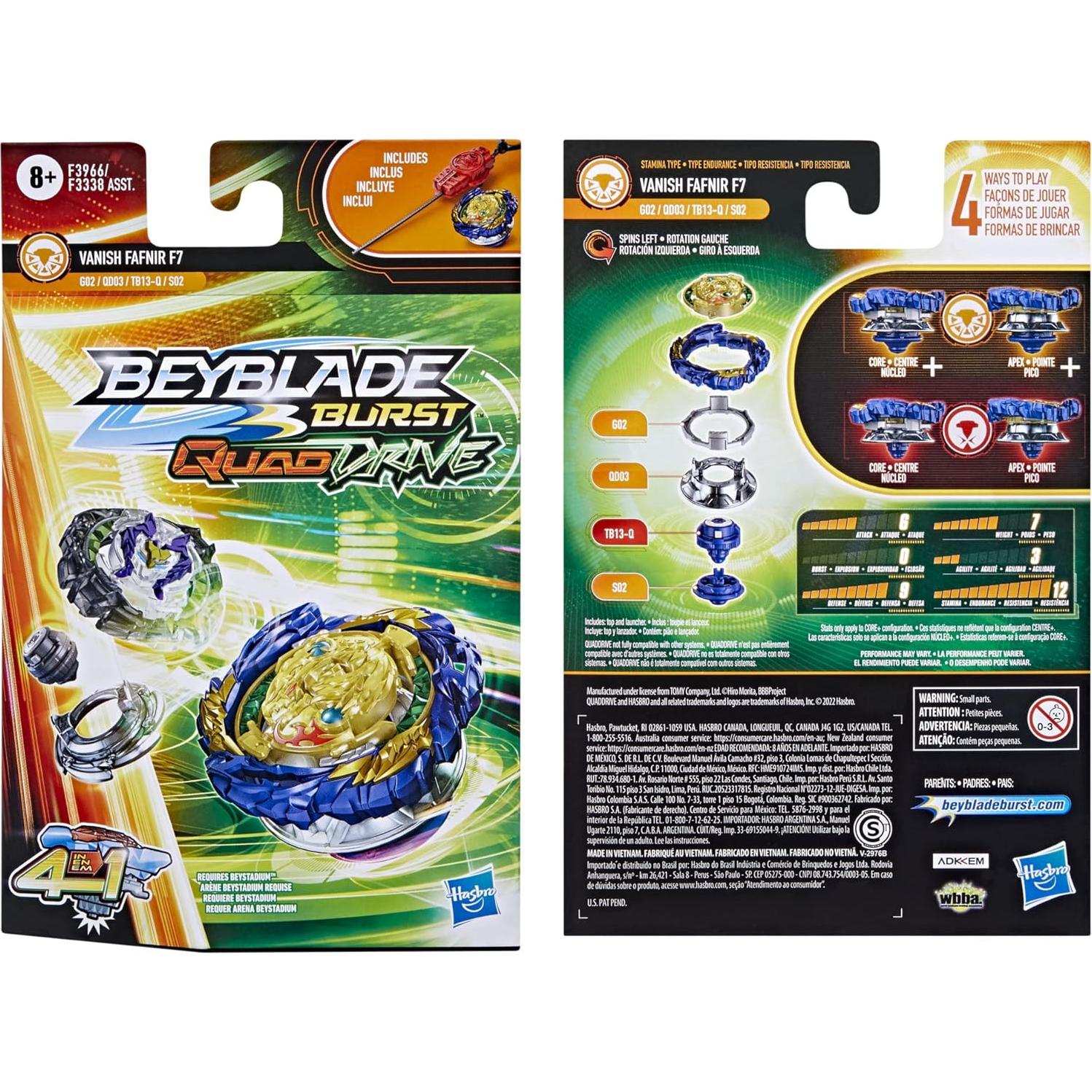 Peonza Beyblade Burst QuadDrive Vanish Fafnir F7 con Lanzador
