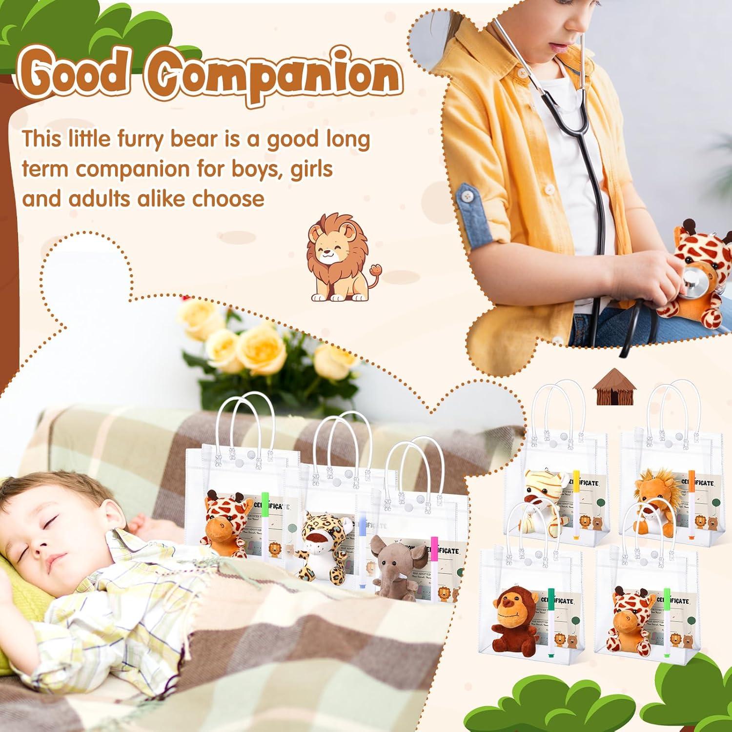 Set de 24 Mini Animales de Peluche HyDren con Tarjetas y Lápices