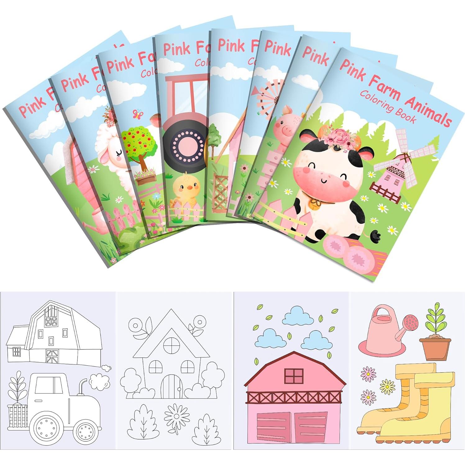 16 Libros para Colorear de Animales de Granja Rosa - Littkeef