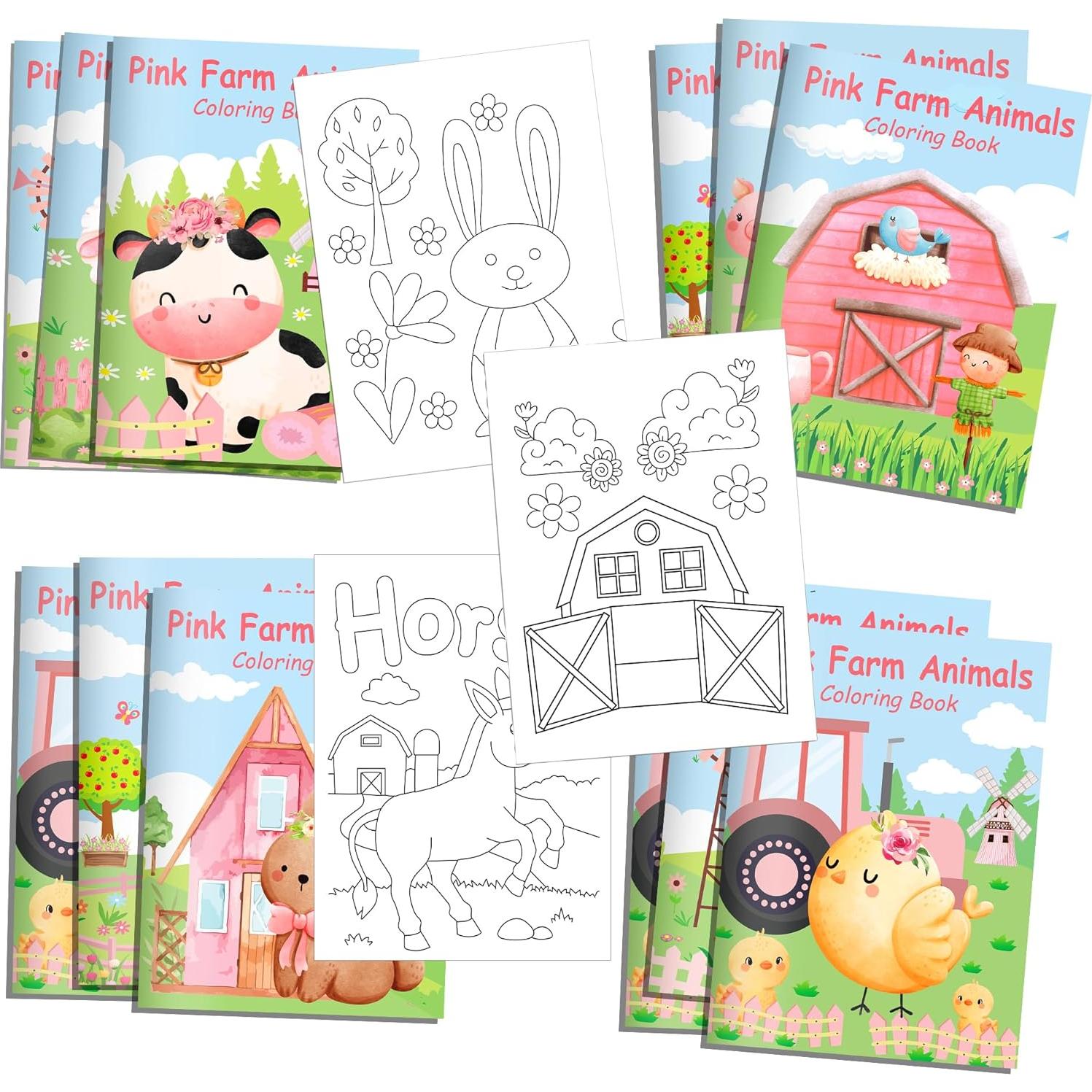 16 Libros para Colorear de Animales de Granja Rosa - Littkeef