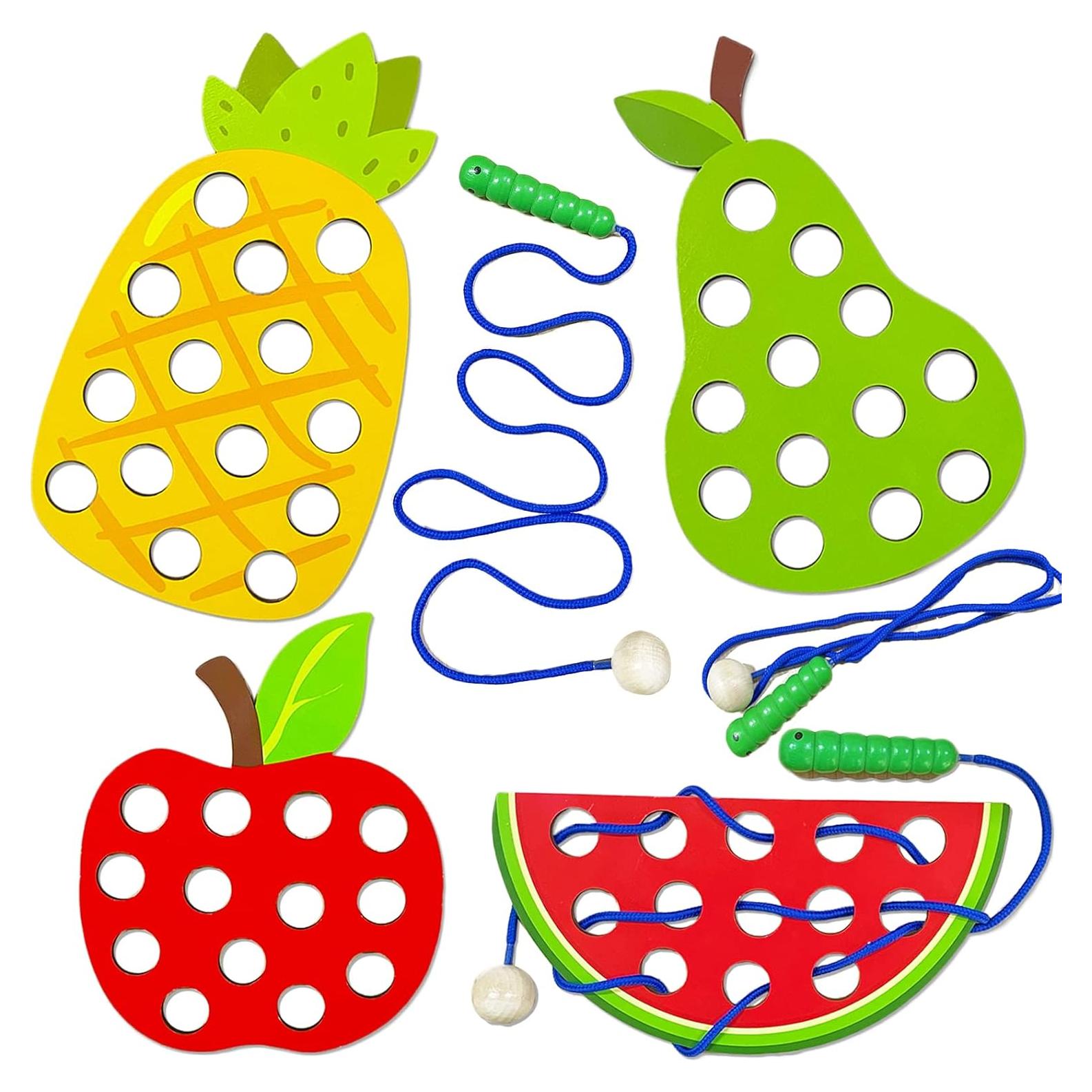 Paquete de 4 Juguetes de Enhebrado de Madera Fvcisshhu