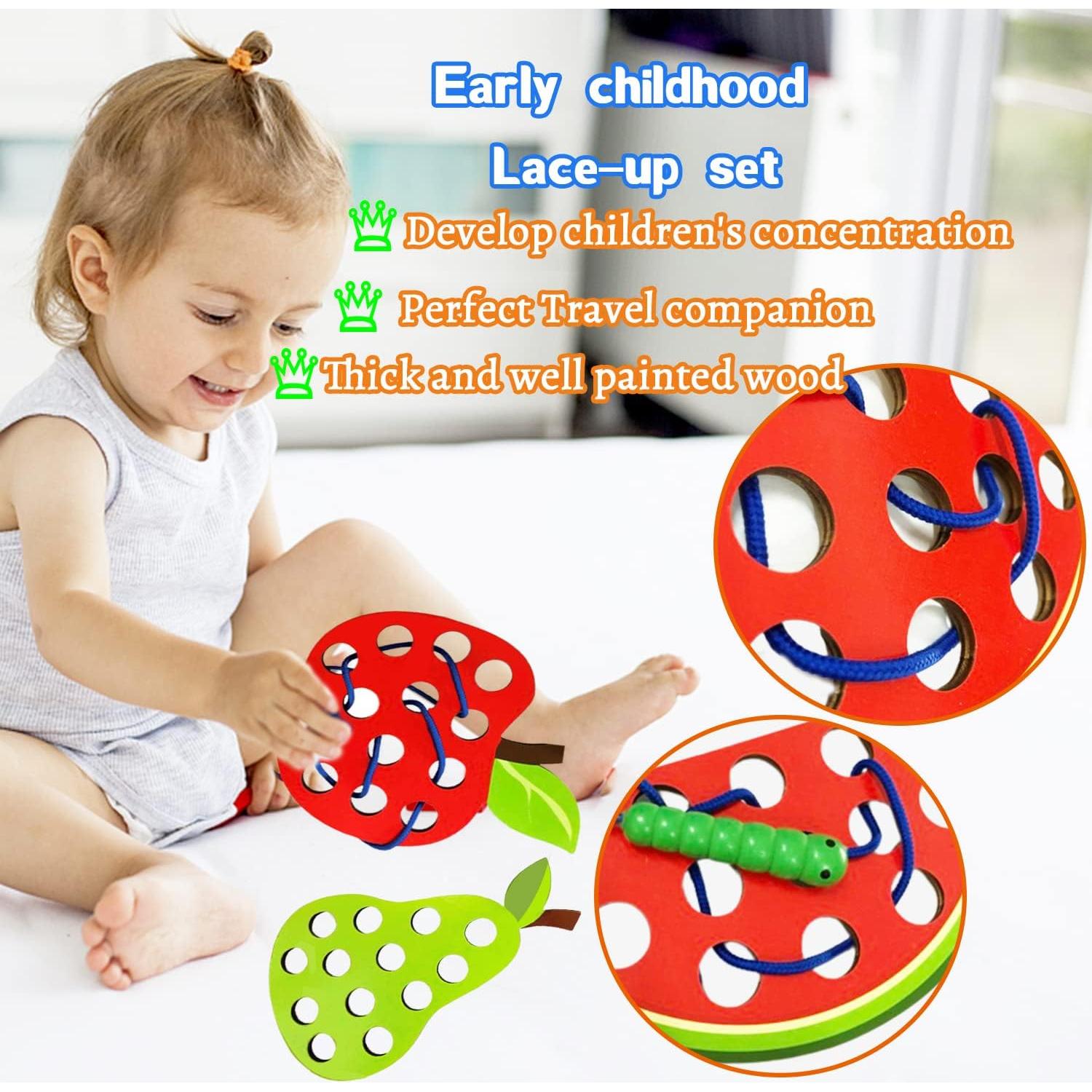 Paquete de 4 Juguetes de Enhebrado de Madera Fvcisshhu