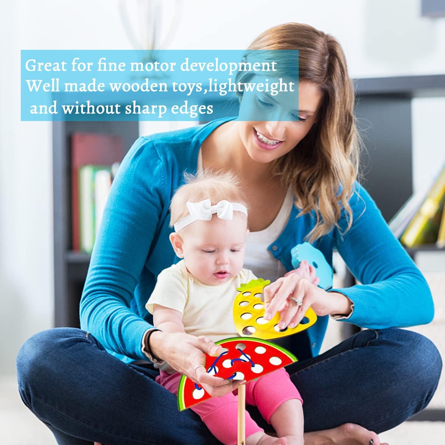 Paquete de 4 Juguetes de Enhebrado de Madera Fvcisshhu