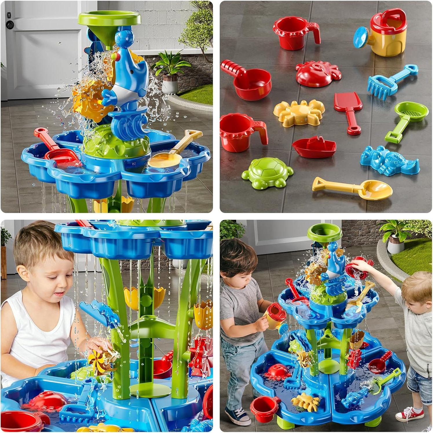 Mesa de Agua y Arena NIPLOOOW 60x60 cm para Niños 3-5 Años