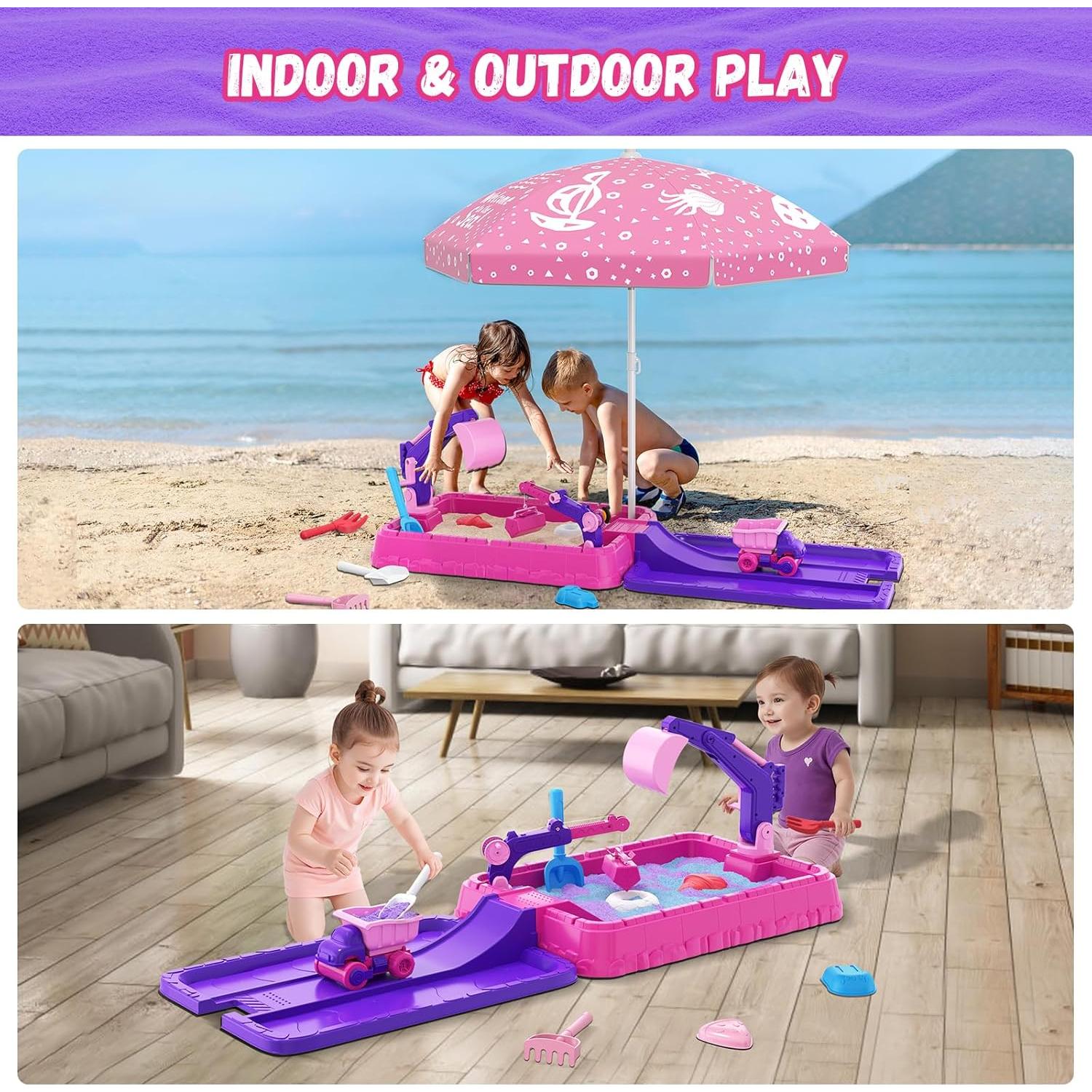 Caja de Arena Excavadora HYES Morada con Tapa y Juguetes